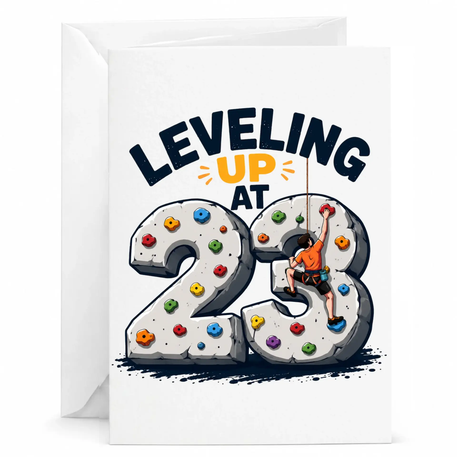 Birthday Card Leveling up at 23 Funny Rock Climbing Themed Greeting Card for Enthusiasts Turning Twenty Three Years Old