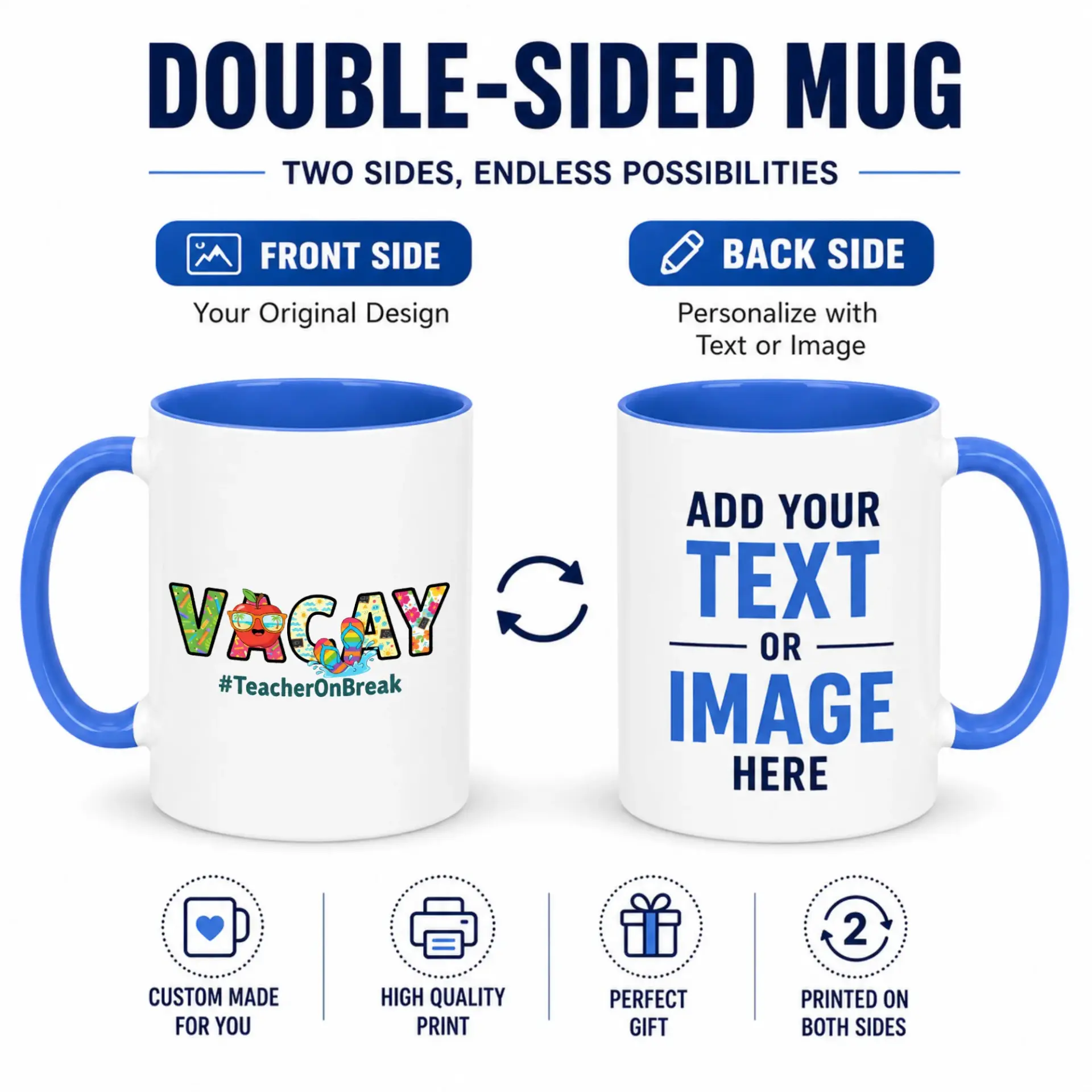 Funny Teacher Appreciation Ceramic Coffee Mug, Vacation Themed Drinkware for Educators, 11oz or 15oz Capacity Beverage Cup with Green Handle