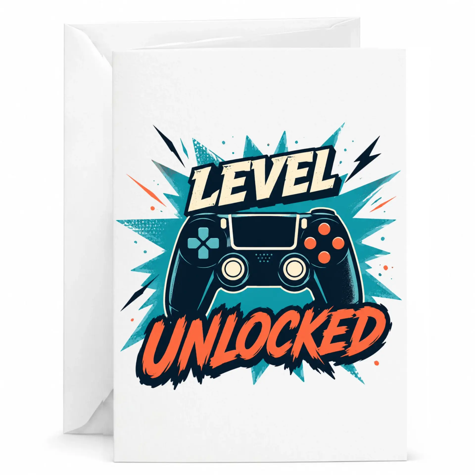 Level Unlocked Greeting Card for Gaming Enthusiasts Featuring Controller Graphic Design for Special Occasions and Events