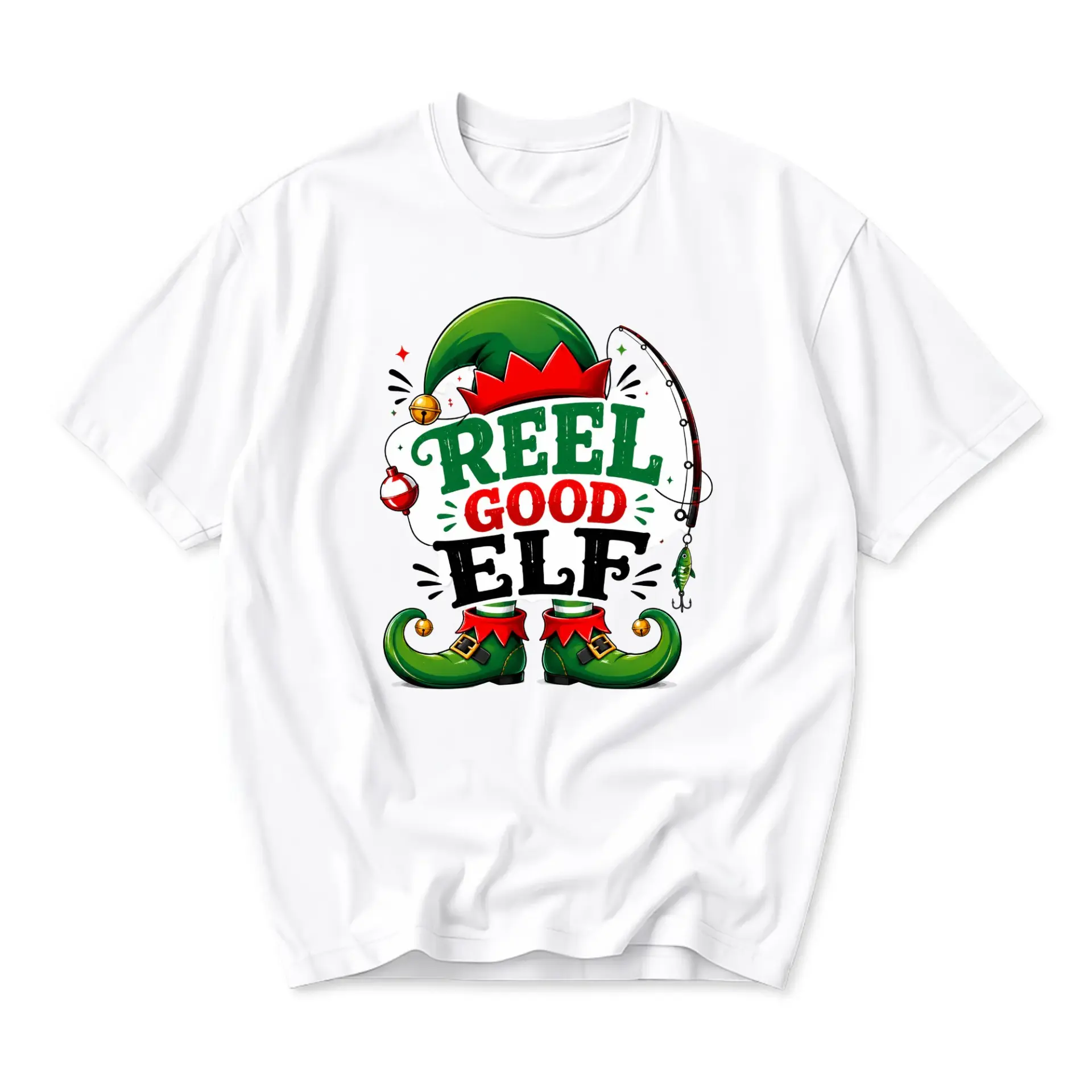 Funny Shirt Reel Good Graphic Tee Holiday Fishing Themed Unisex Casual Short Sleeve Crew Neck Cotton Blend Top