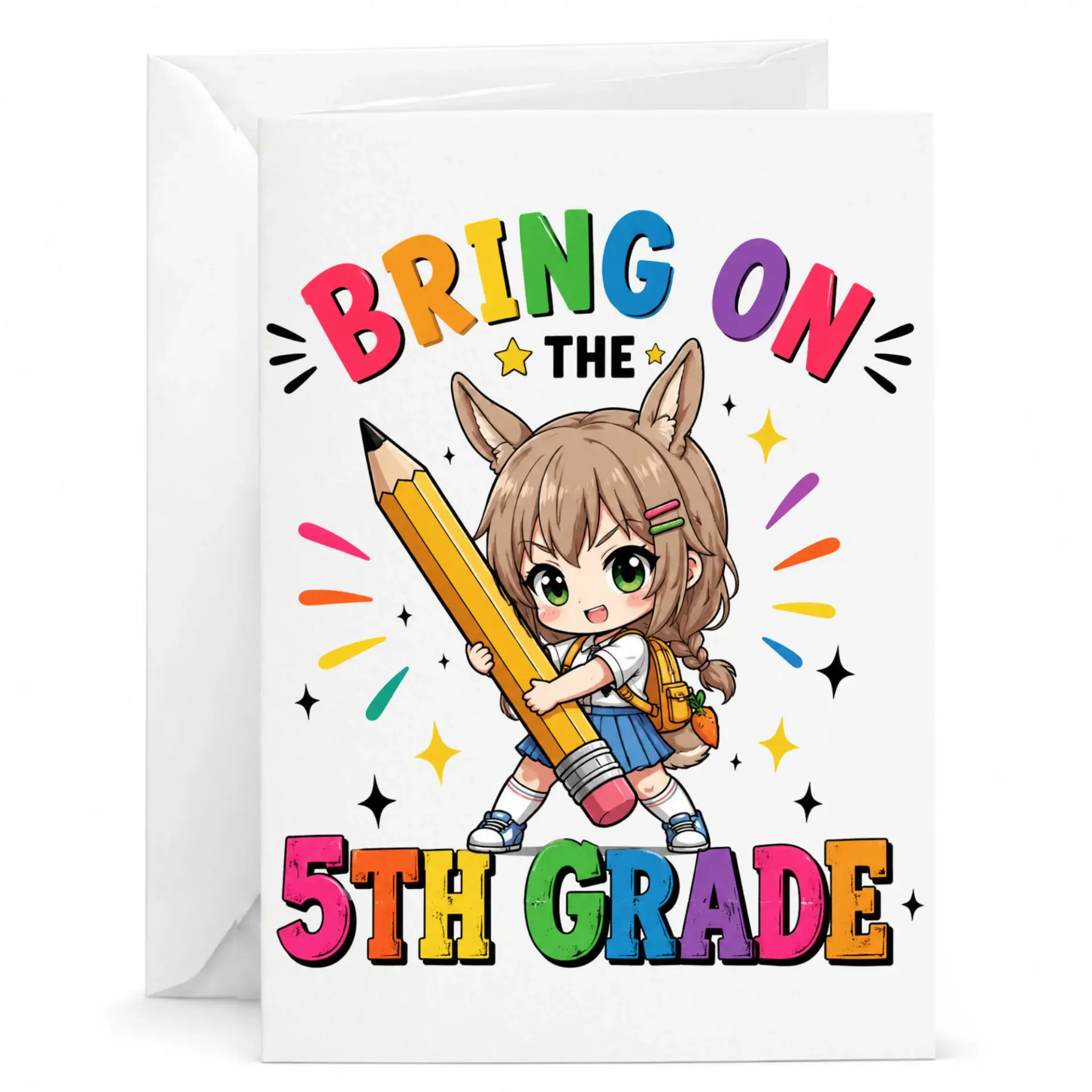 Funny Greeting Card Bring on the 5th Colorful Illustration Anime Style Character Art Stationery with Envelope