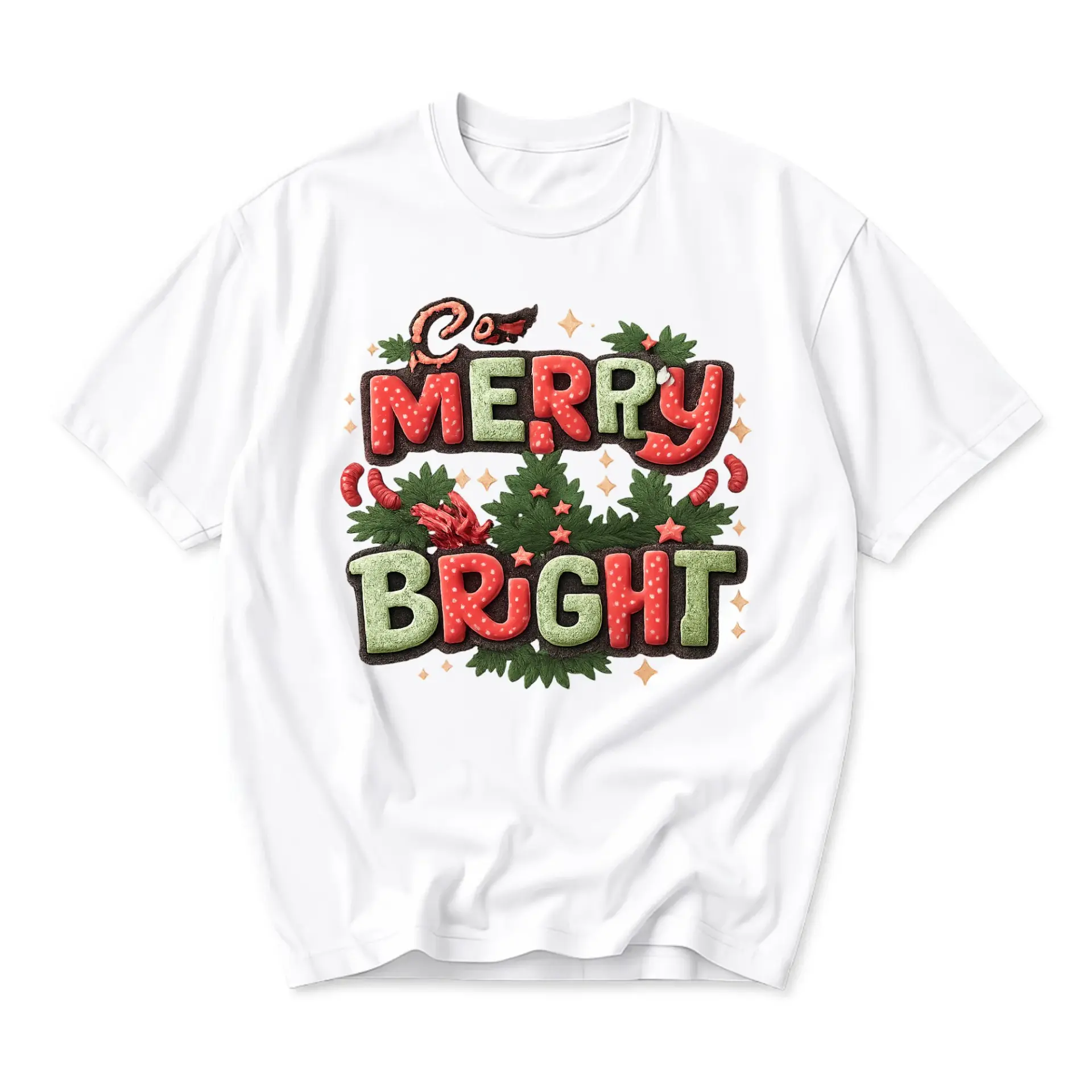 Funny Shirt Merry and Bright Christmas Graphic Tee Festive Unisex Crew Neck