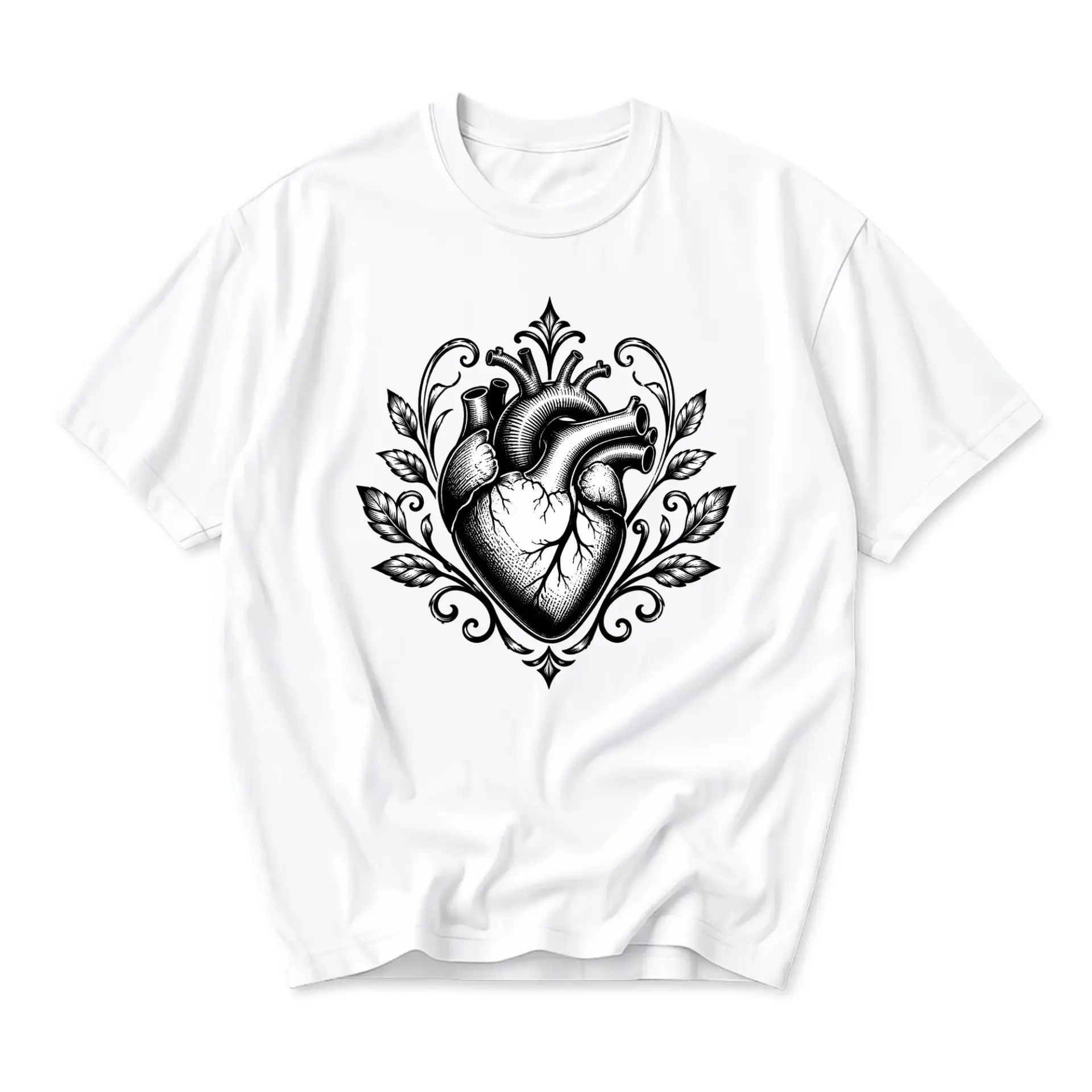 Graphic Tee Anatomical Heart Illustration Unisex Crew Neck Short Sleeve Casual Shirt for Everyday Wear and Style