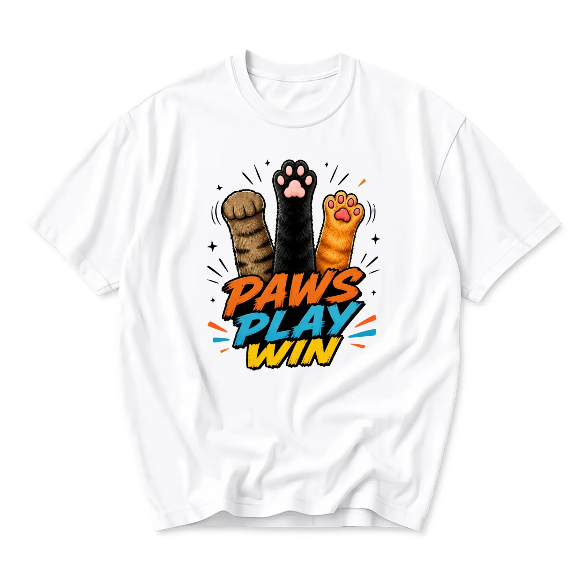 Graphic Tee Paws Play Win Funny Cat Lover Shirt Unisex Casual Crew Neck Apparel for Everyday Wear and Gift Giving