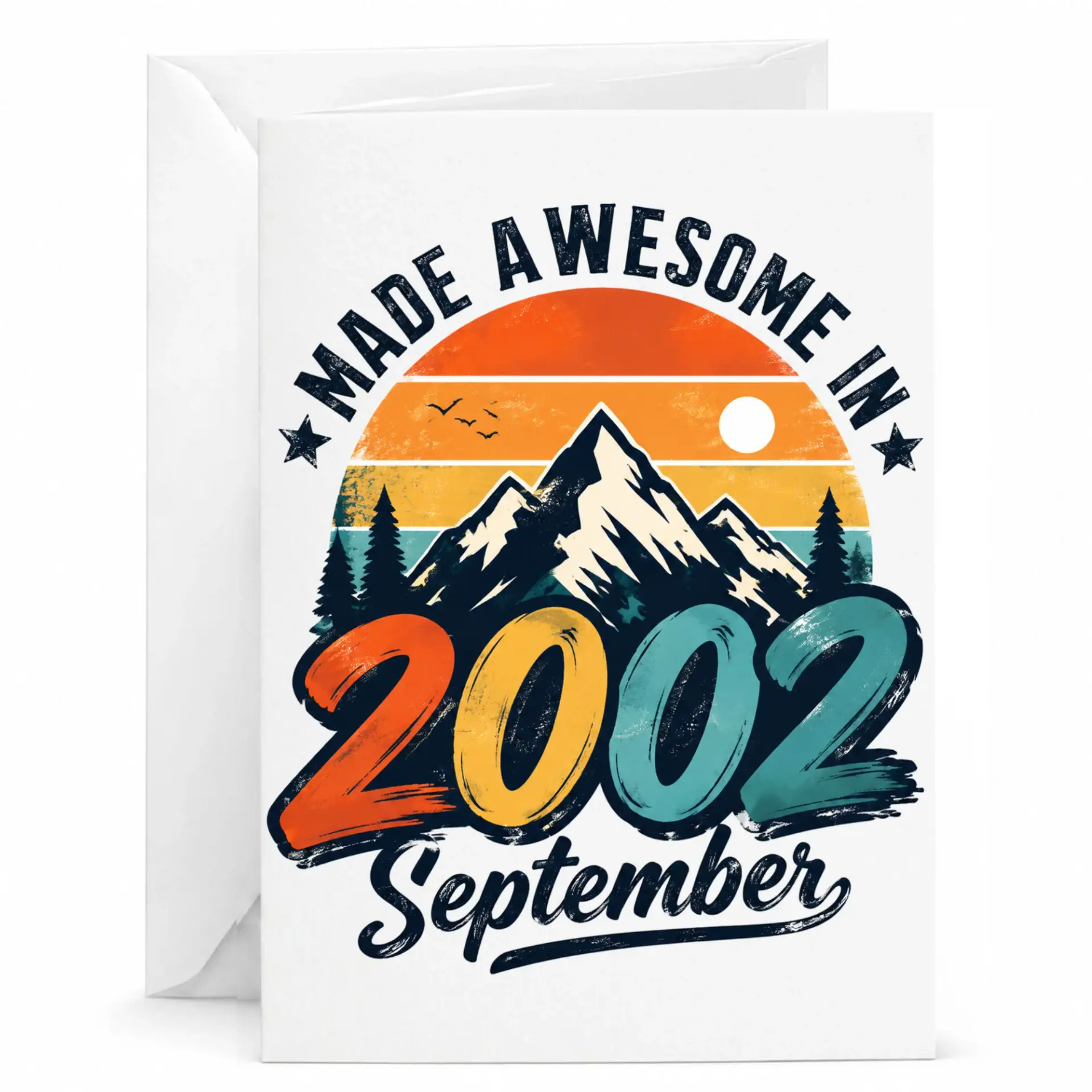 Birthday Card Made Awesome in September 2002 Retro Vintage Mountain Sunset Design Folded Greeting Card with Envelope