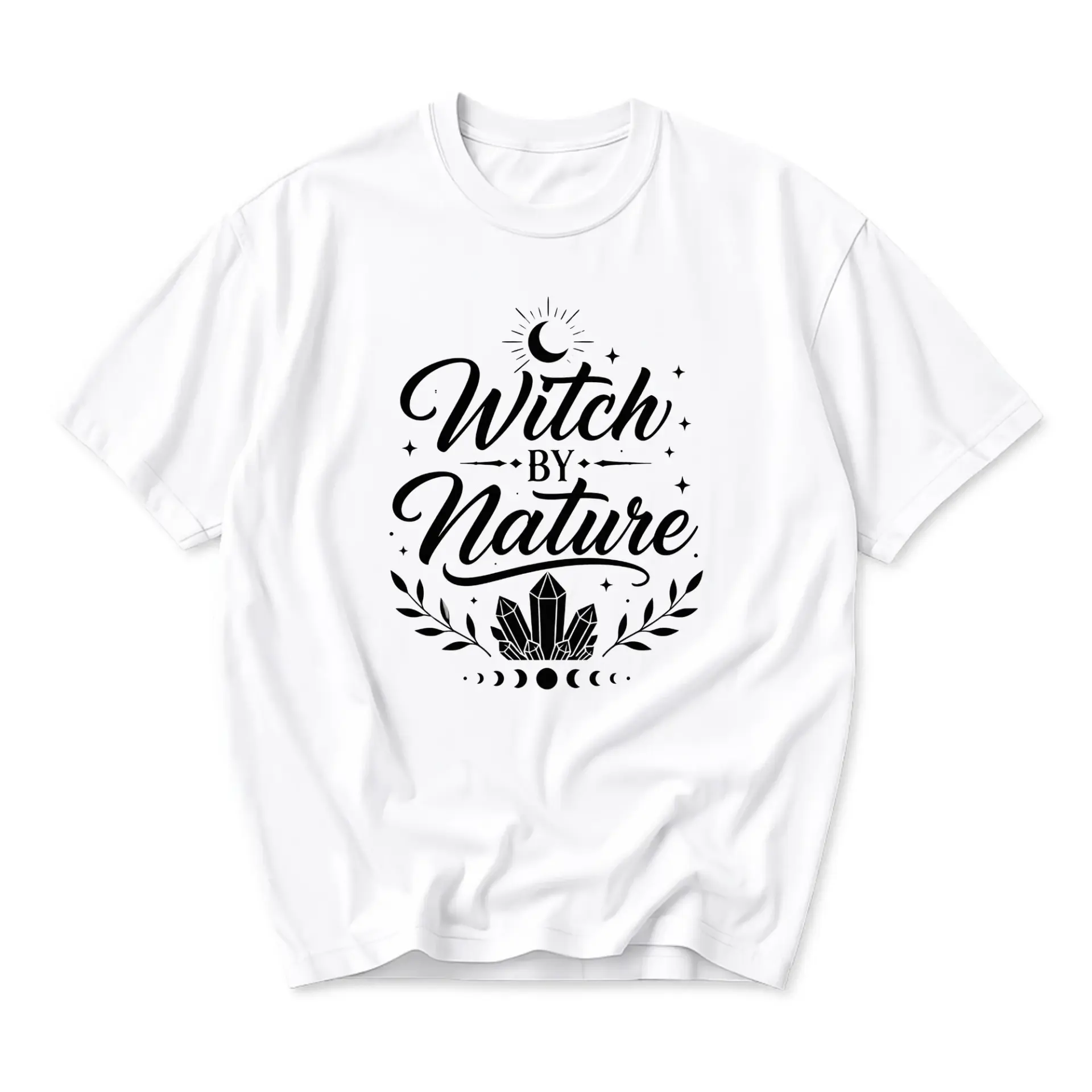 Graphic Tee Witch by Nature Celestial Moon Crystal Print Unisex Casual Crew Neck Comfortable Short Sleeve Cotton Shirt