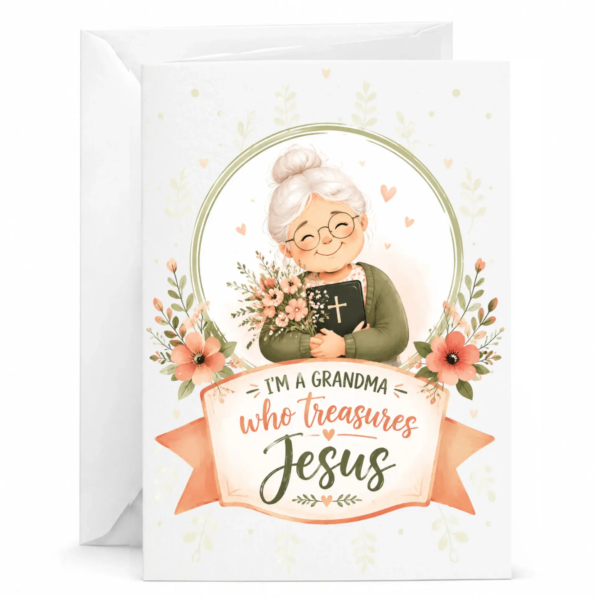 Greeting Card I Am a Grandma Who Treasures Jesus Inspirational Religious Design Folded Stationery for Loved Ones