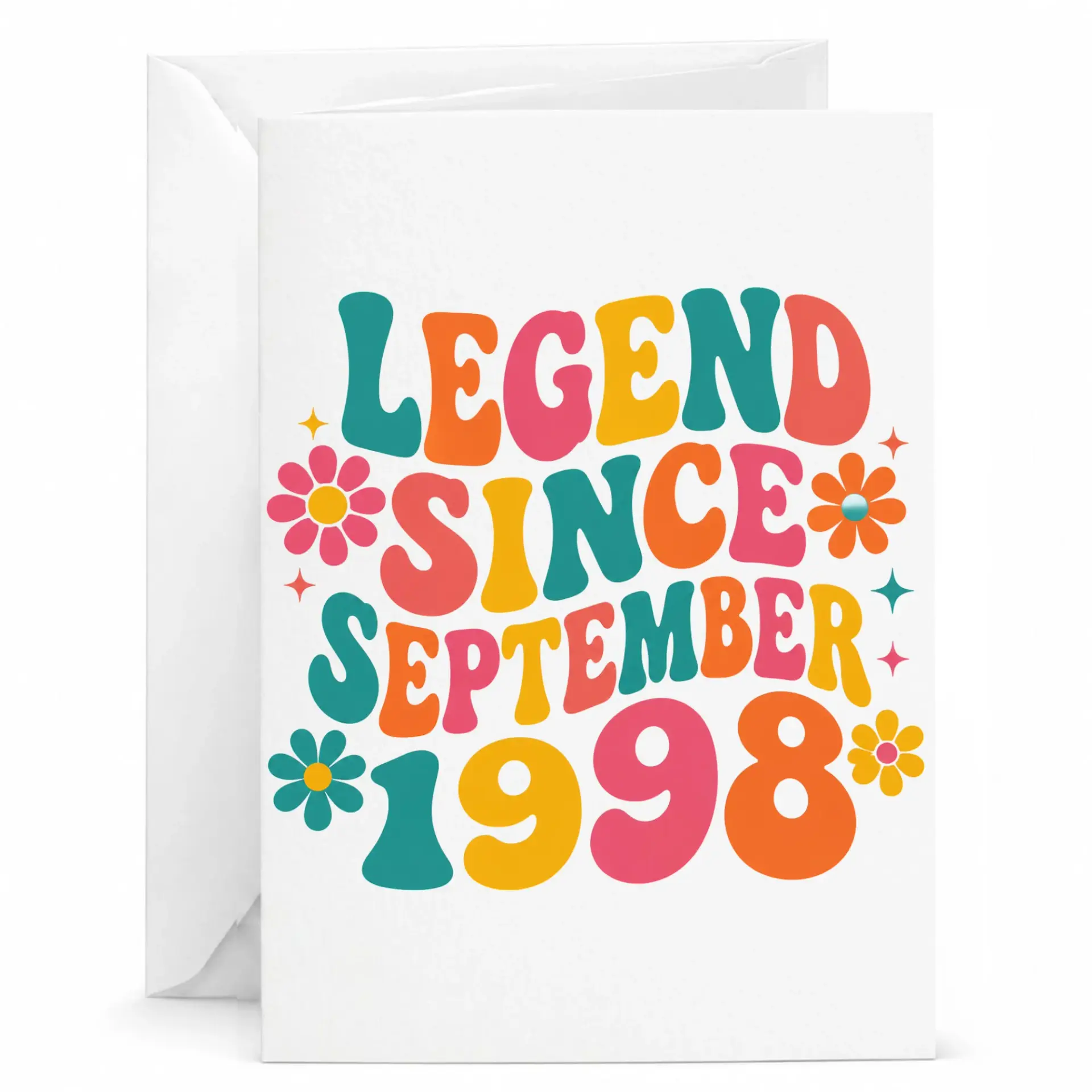 Greeting Card Legend Since September 1998 Birthday Card Retro Seventies Style Aesthetic Stationary for Milestone