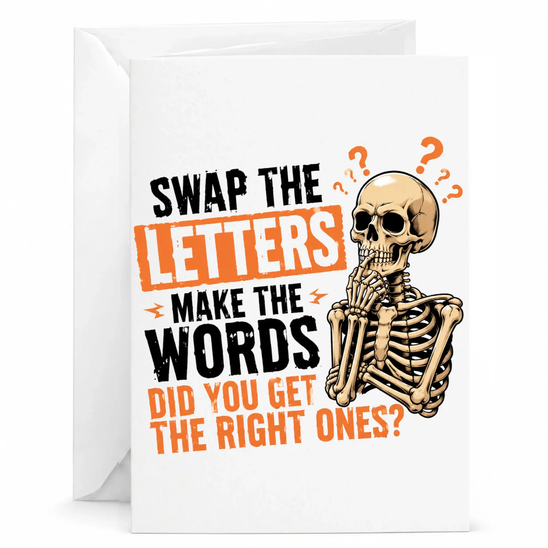 Funny Skull Greeting Card with Riddle Design for Word Puzzle Fans and Friends, 5x7 Inch Folded Stationery