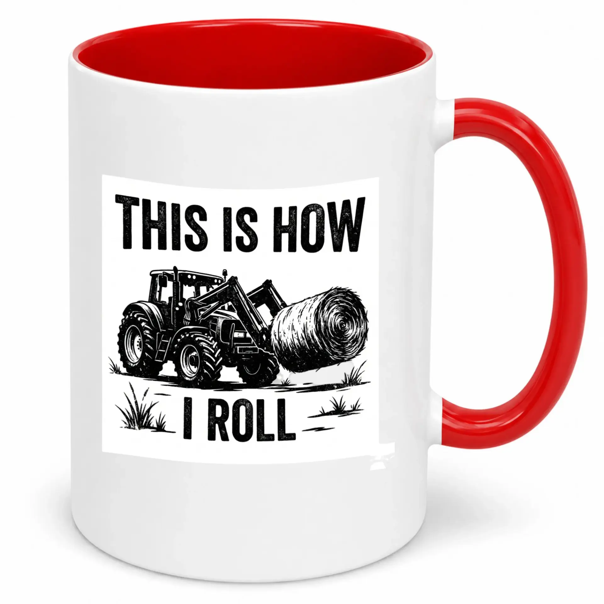 Funny Farmer Coffee Mug "this Is How I Roll" Tractor & Hay Bale Ceramic Cup Unique Farming Enthusiast Beverage Holder Gift