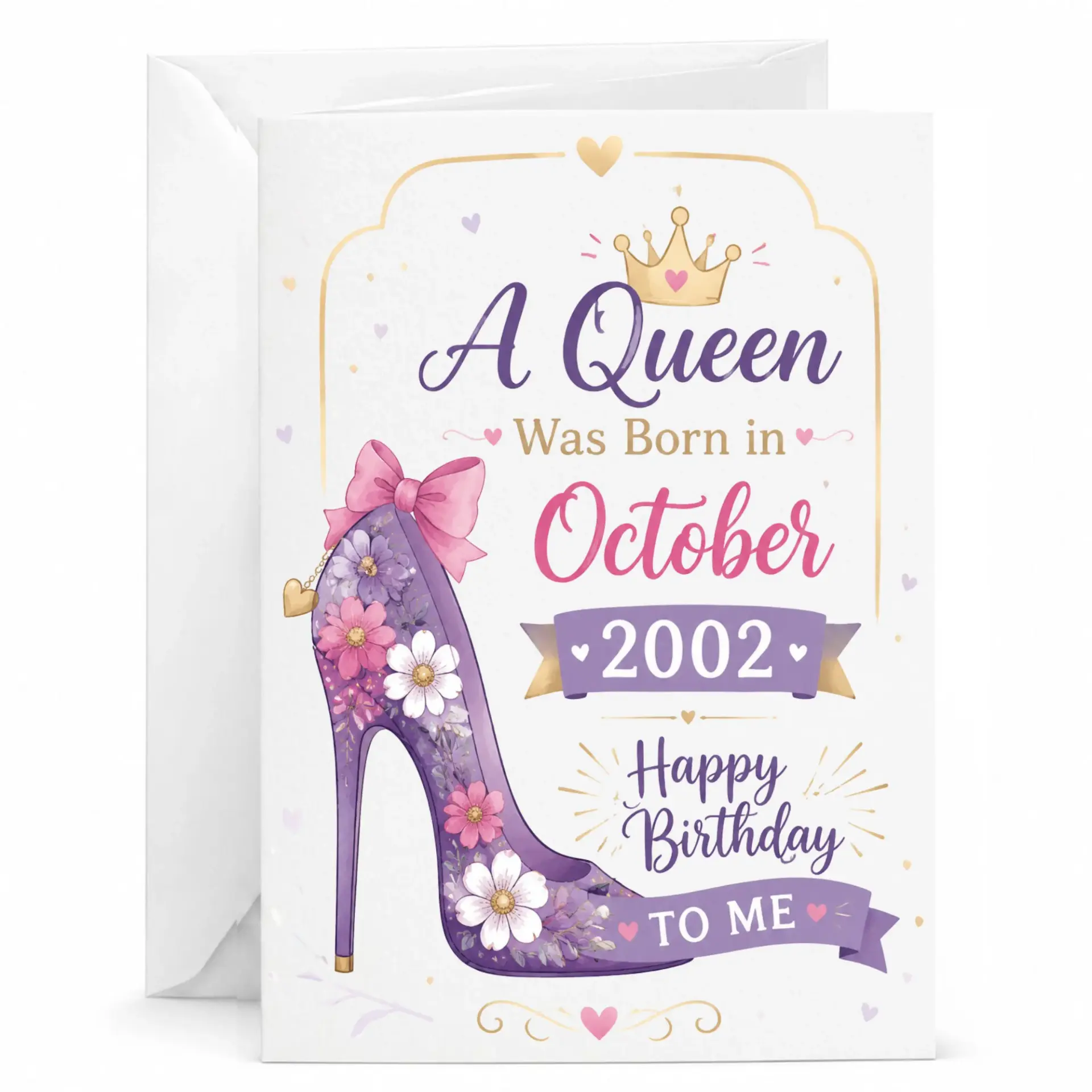 Birthday Card a Queen Was Born in October 2002 Funny Floral High Heel Design Greeting Card for Women Birthday Celebration