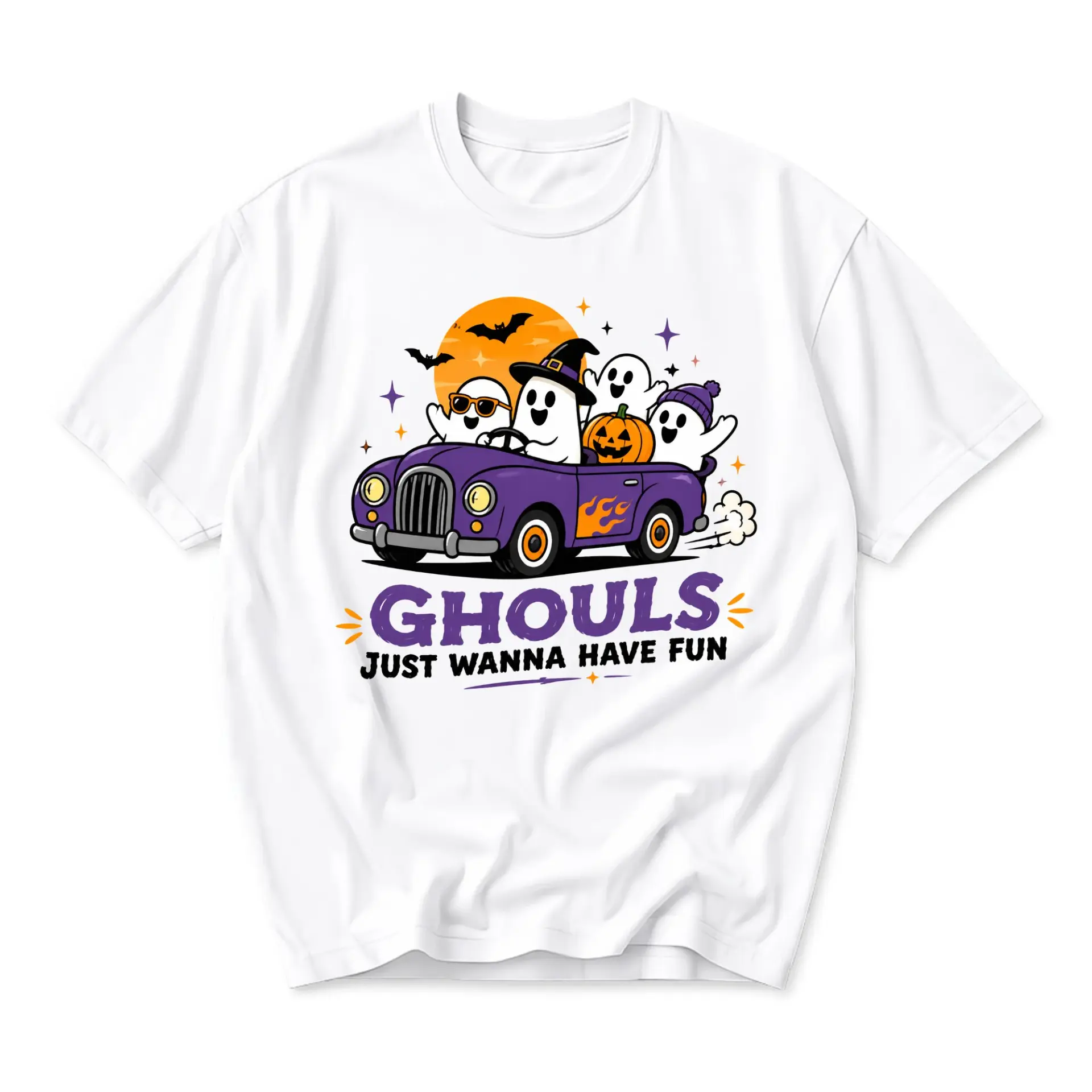 Funny Shirt Ghouls Just Wanna Have Fun Halloween Graphic Tee Retro Style Fall Season Unisex Casual Crew Neck T-Shirt