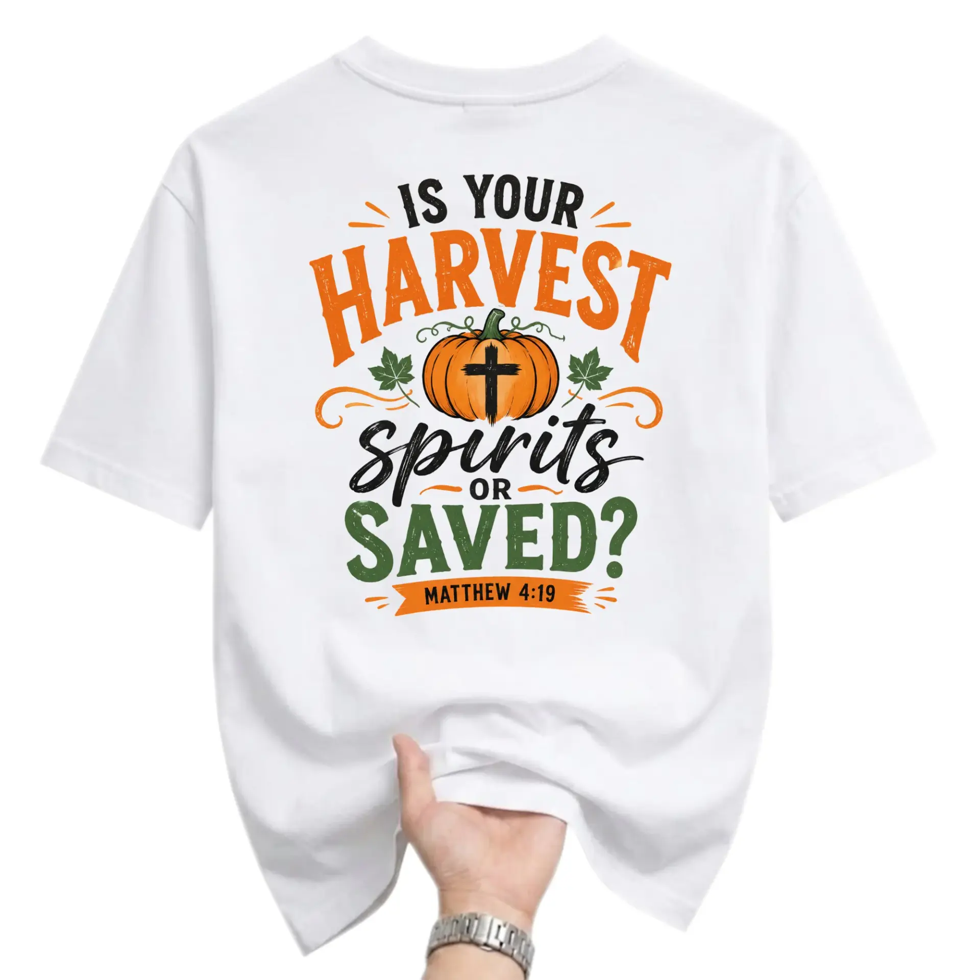 Graphic Tee Is Your Harvest Spirits or Saved Faith Based Religious Pumpkin Autumn Season Unisex Crew Neck T-Shirt