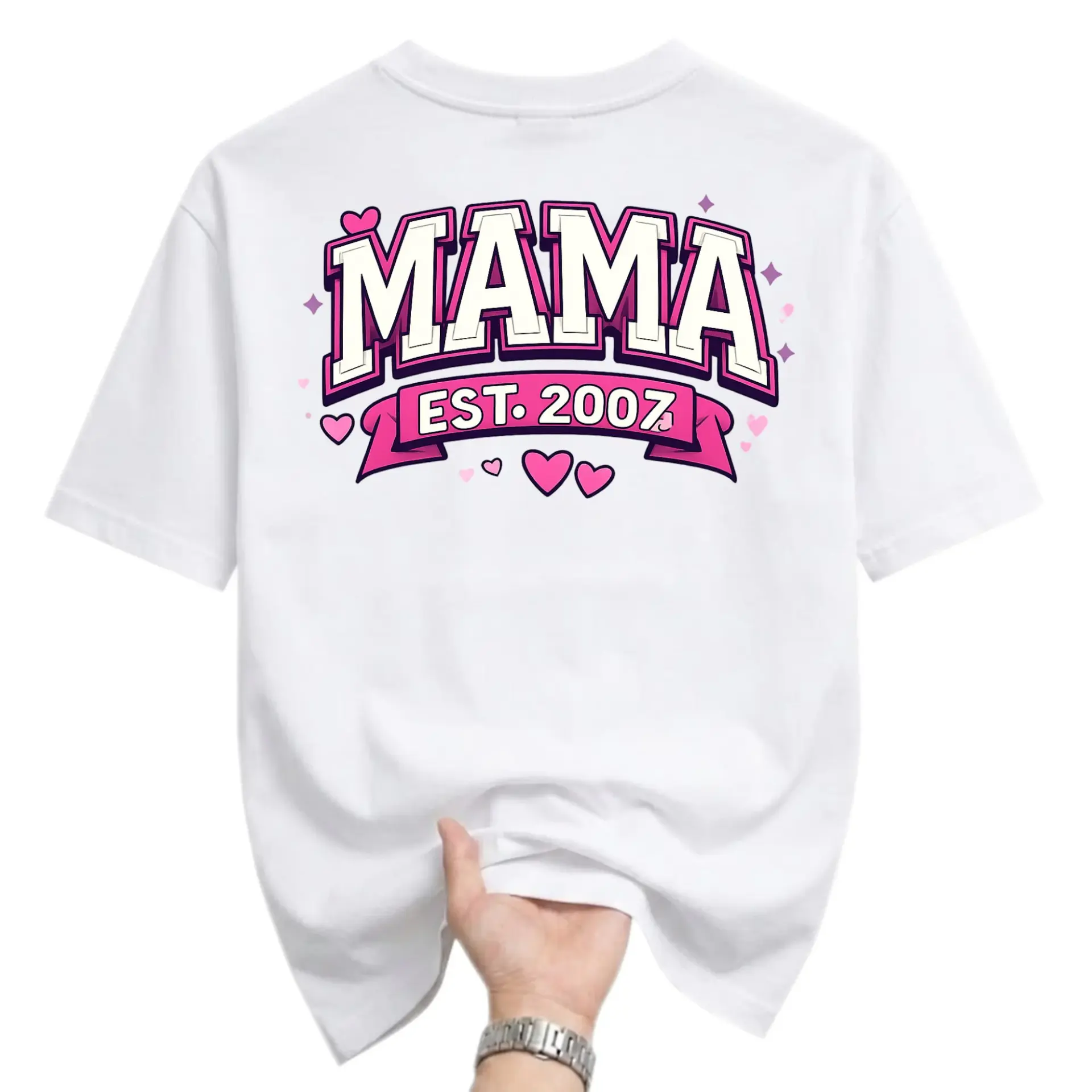 T-shirt Mama Est 2007 Graphic Tee Retro Style Print Comfortable Everyday Casual Unisex Crew Neck Shirt
