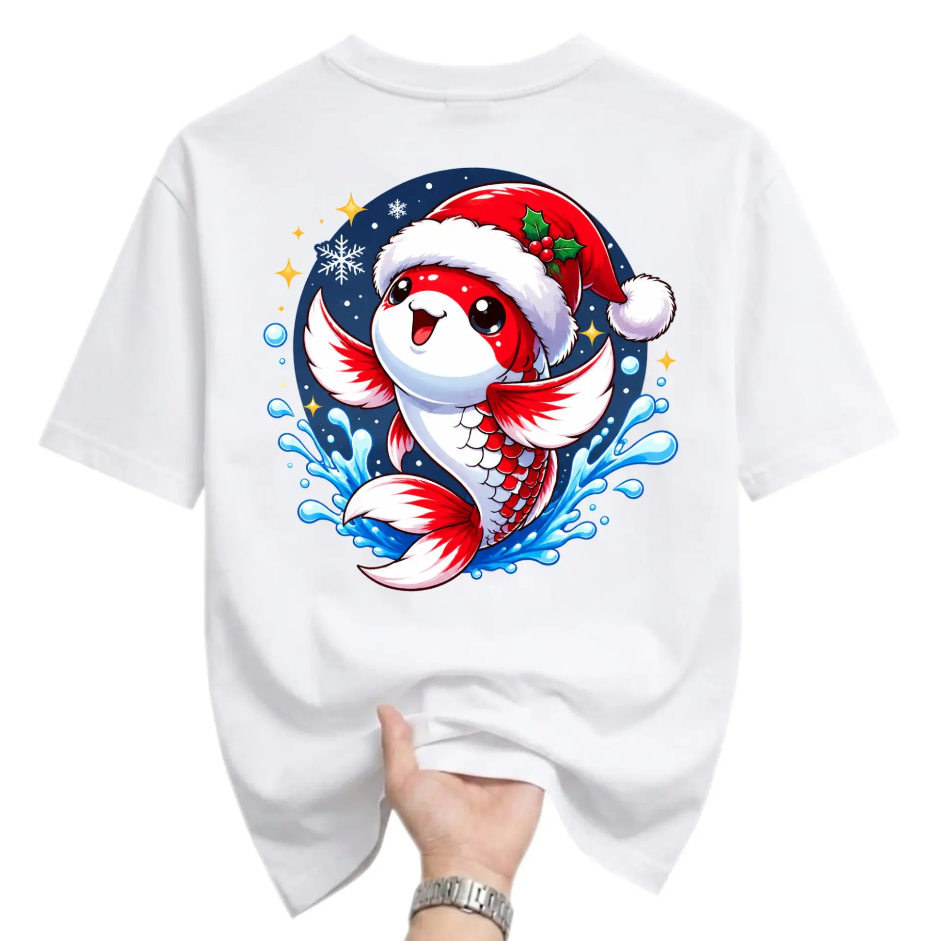 Graphic Tee Christmas Koi Fish Illustration Unisex Crew Neck Short Sleeve