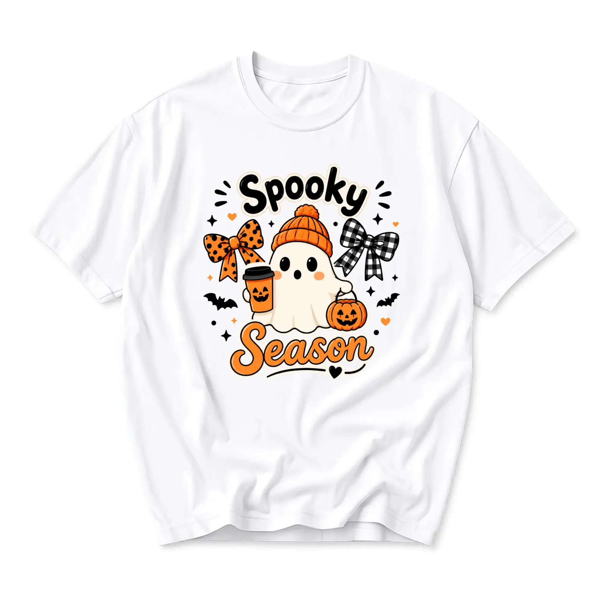 Funny Shirt Spooky Season Graphic Tee Cute Ghost Fall Aesthetic Halloween Cotton Blend Unisex Short Sleeve Crew Neck
