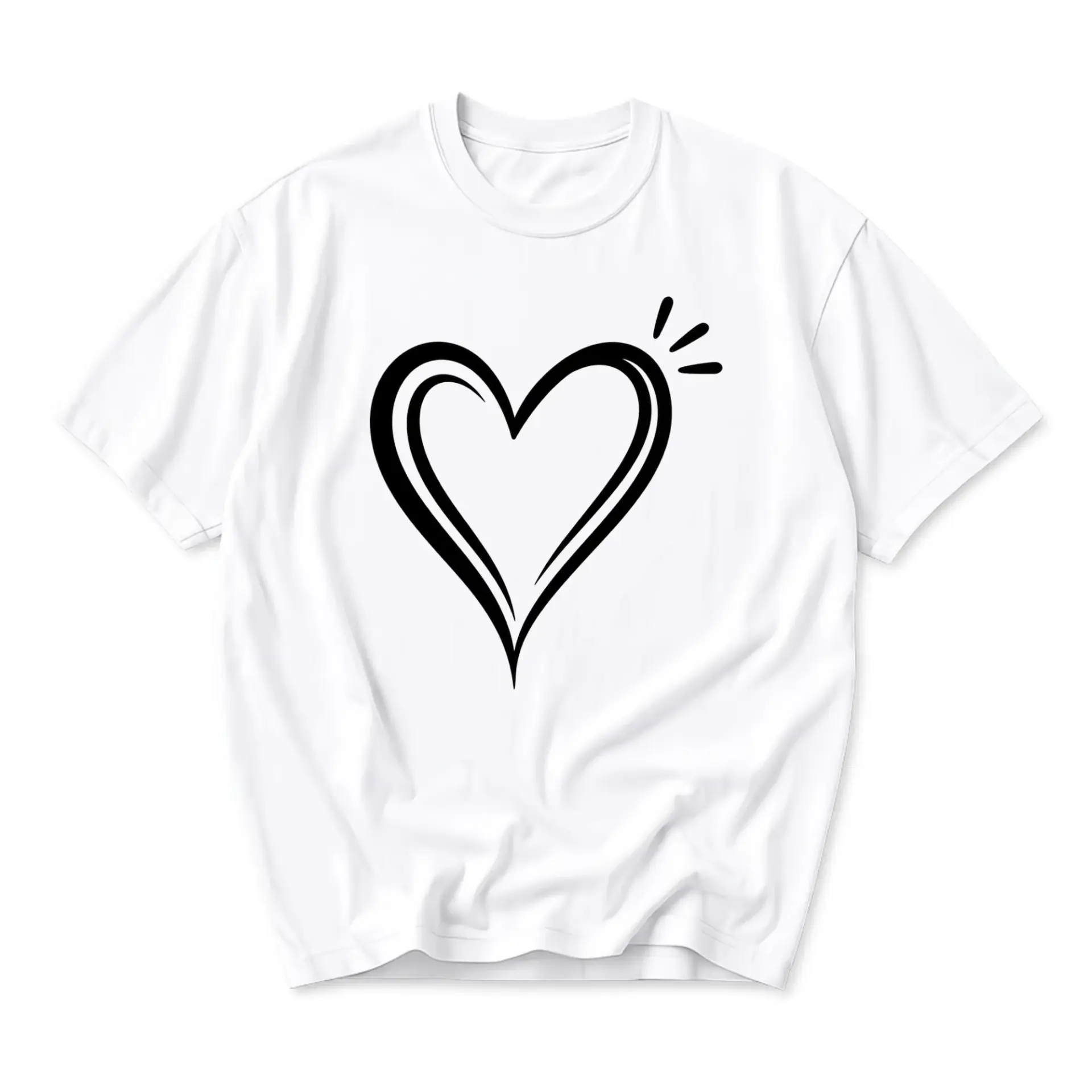 T-shirt with Hand Drawn Heart Graphic Minimalist Artistic Casual Unisex Crew Neck Tee for Everyday Comfort Wear