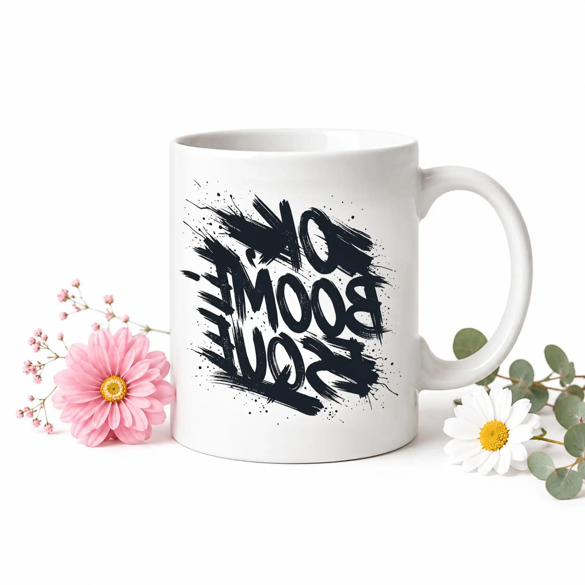 Funny Sarcastic Typography Coffee Mug with Blue Accent Handle and Bold Brush Stroke Text Style for Morning Drinks