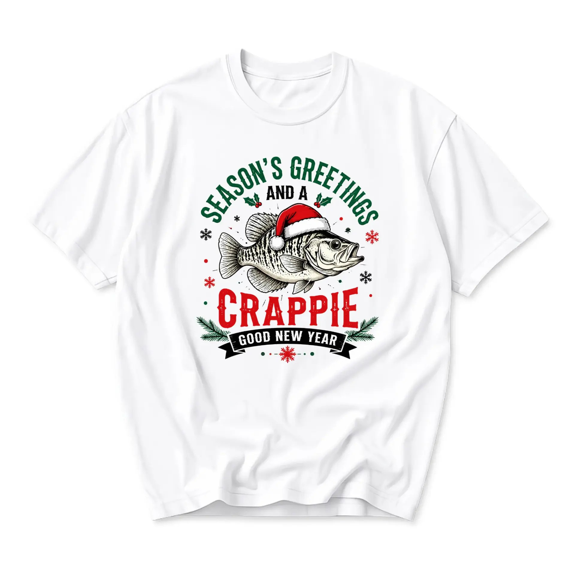 Funny Shirt Season's Greetings and a Crappie Good New Year Graphic Tee