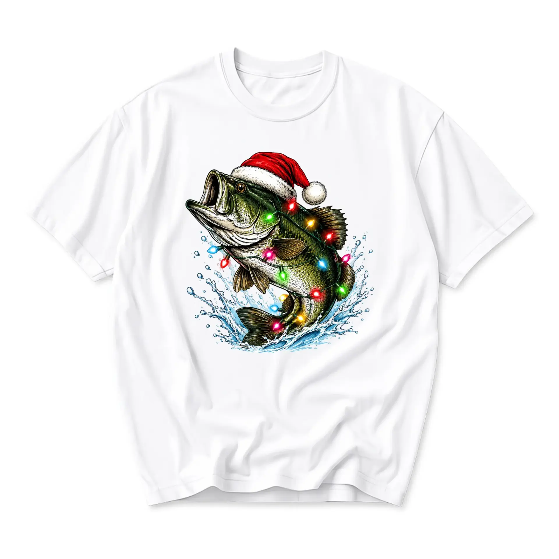 Graphic Tee Christmas Fishing Shirt Festive Holiday Illustration Unisex