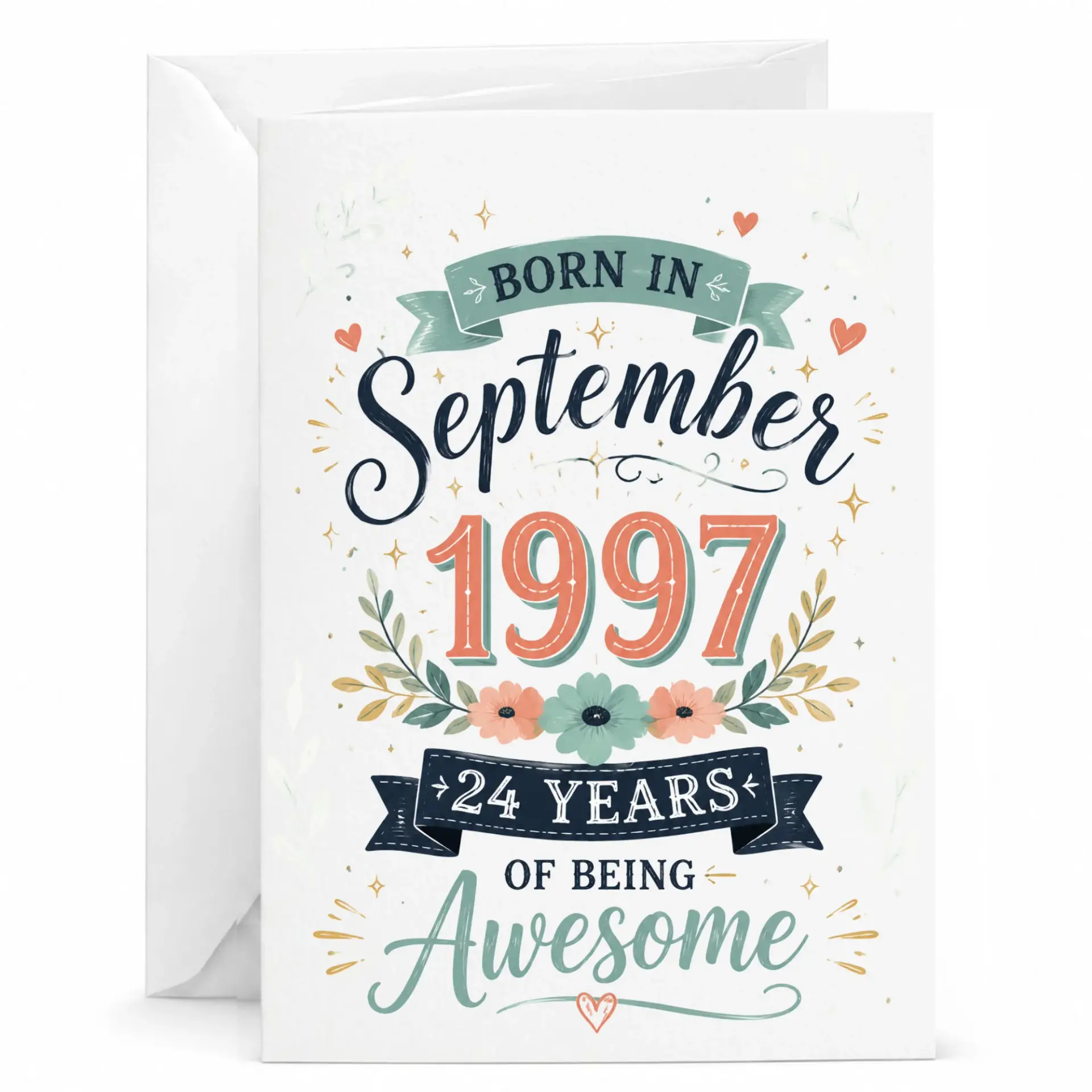 Birthday Card Born in September 1997 Funny 24 Years of Being Awesome Retro Aesthetic Graphic Stationery Greeting Card
