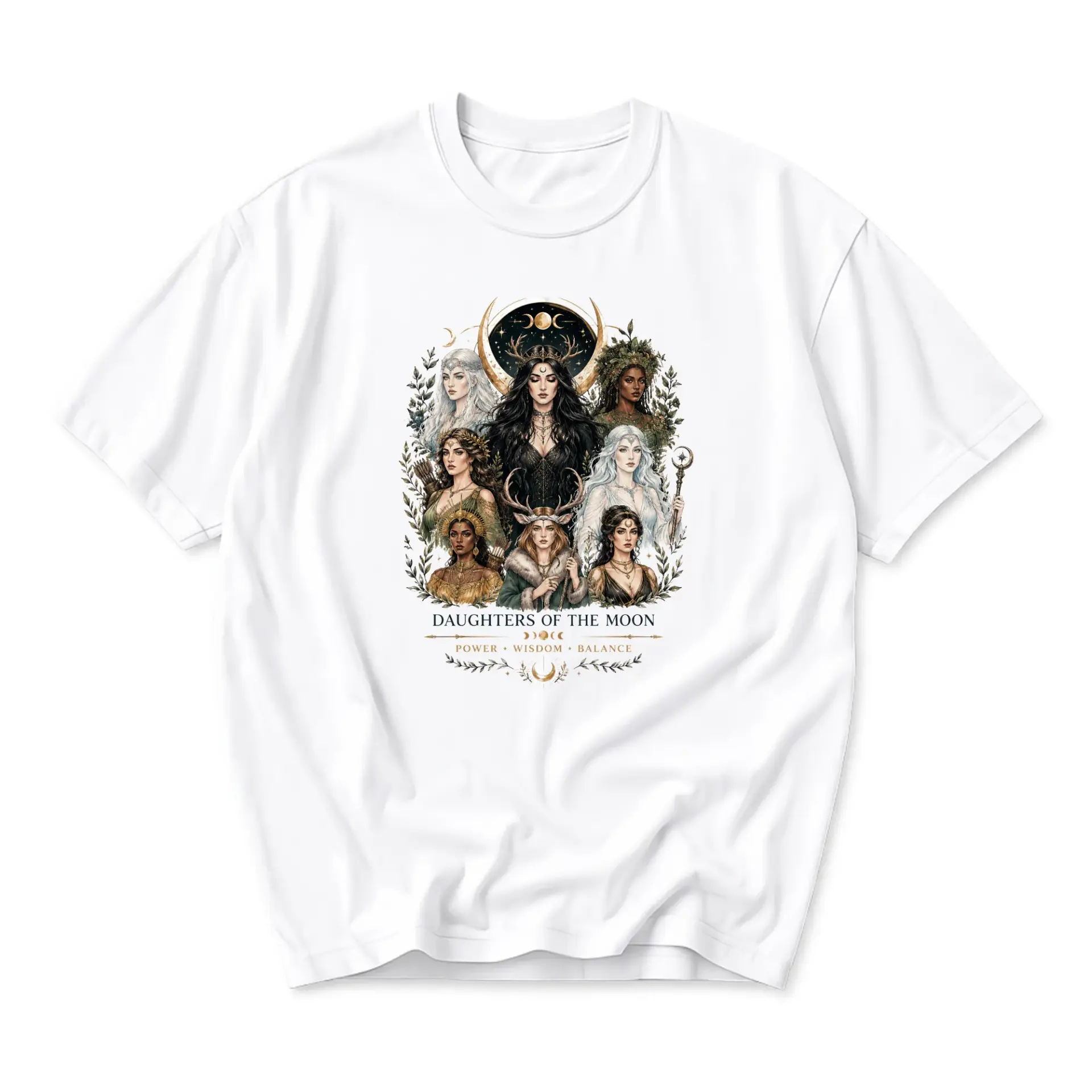 Graphic Tee Daughters of the Moon Celestial Goddess Art Unisex Cotton Blend Casual Crew Neck Short Sleeve Top
