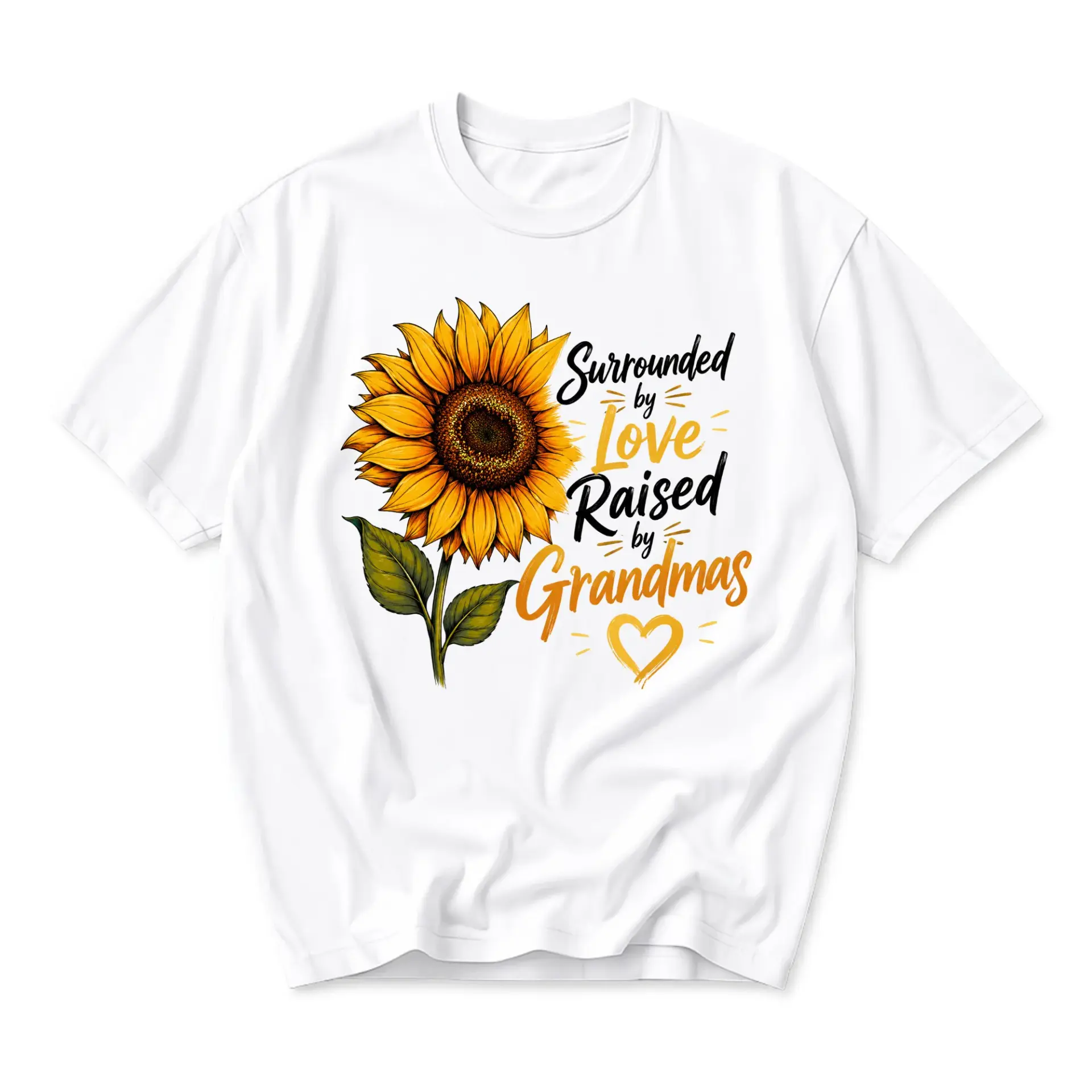 Graphic Tee Sunflower Surrounded by Love Raised by Grandmas Print Unisex