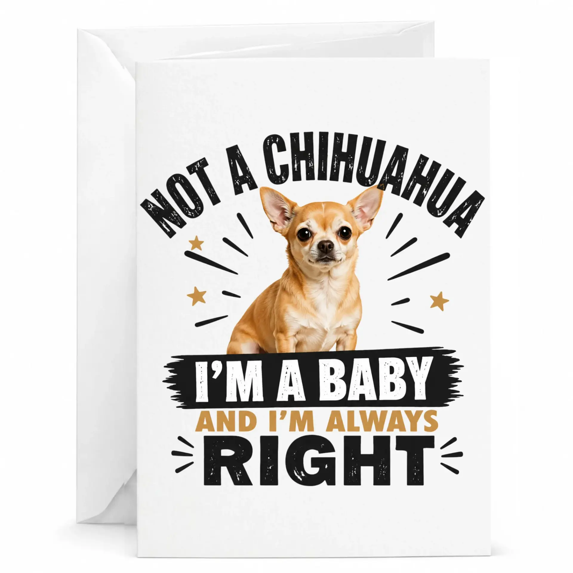 Funny Chihuahua Lover Greeting Card, Pet Owner Gift Card with Envelope, Not a Chihuahua I Am a Baby Note Card