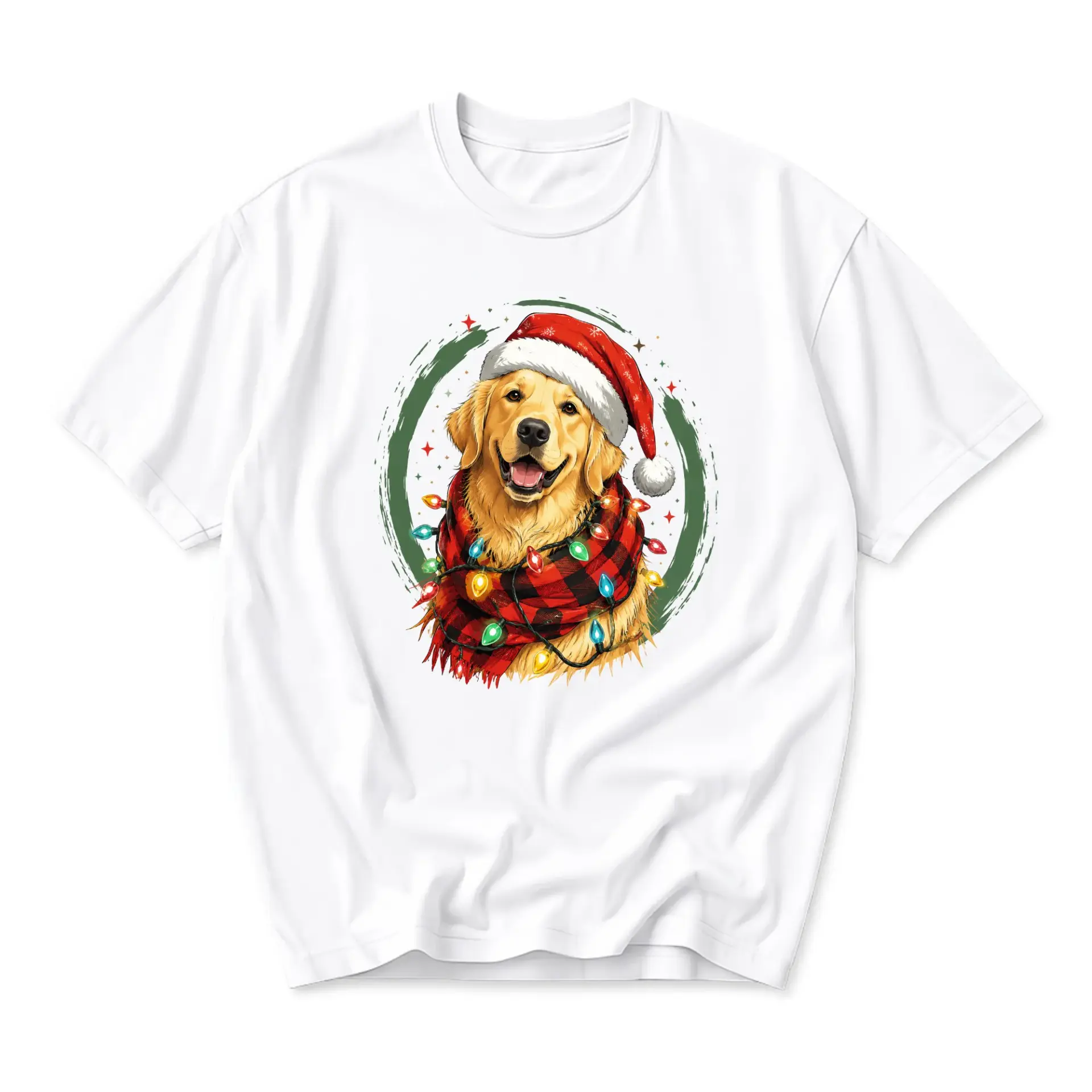 Graphic Tee Unisex Casual Shirt Featuring a Festive Golden Retriever Dog