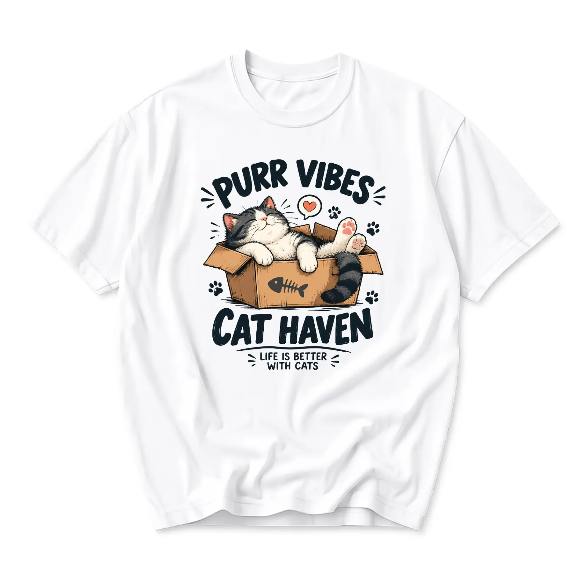Graphic Tee Purr Vibes Cat Haven Unisex Short Sleeve Crew Neck Cotton Blend Shirt for Casual Wear and Everyday Comfort