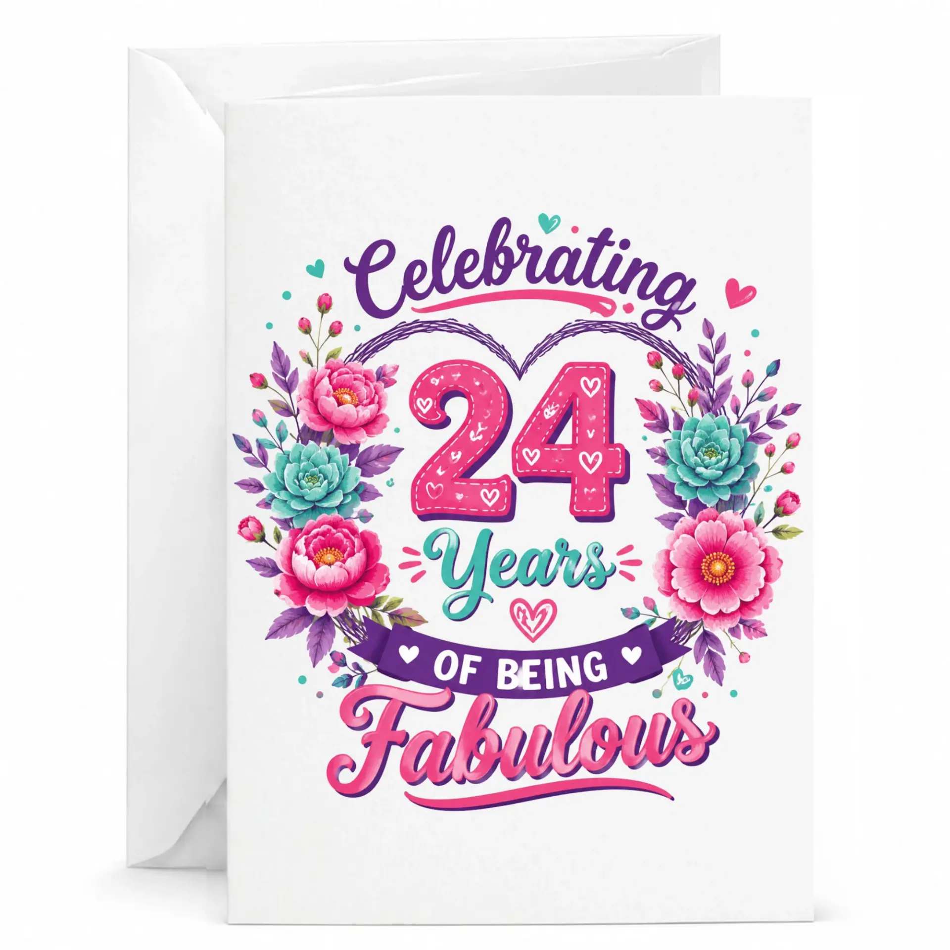 Birthday Card Celebrating 24 Years of Being Fabulous Floral Anniversary Greeting Card for Her Women Friends