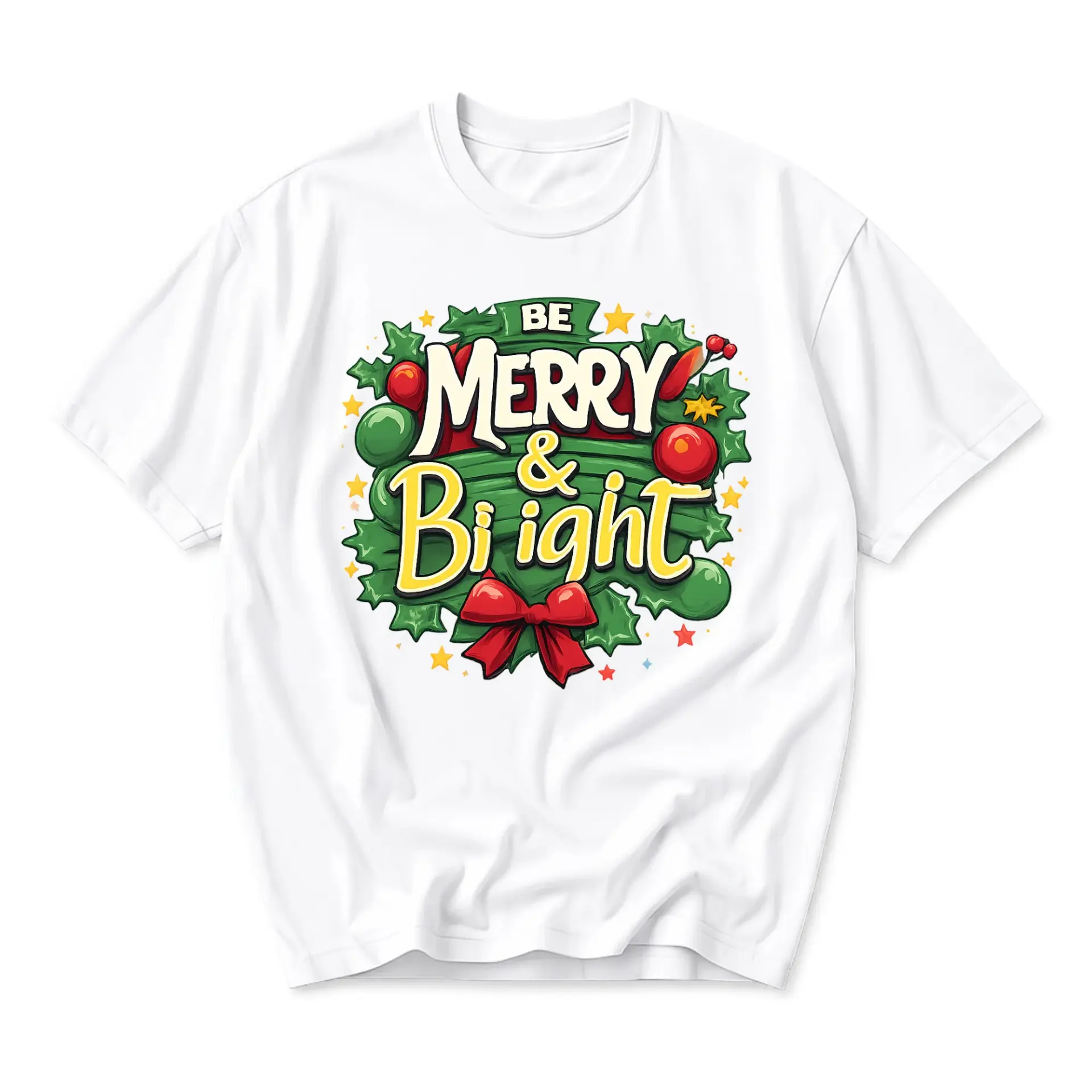 Graphic Tee Be Merry and Bi-Ight Holiday T-Shirt Seasonal Christmas Shirt