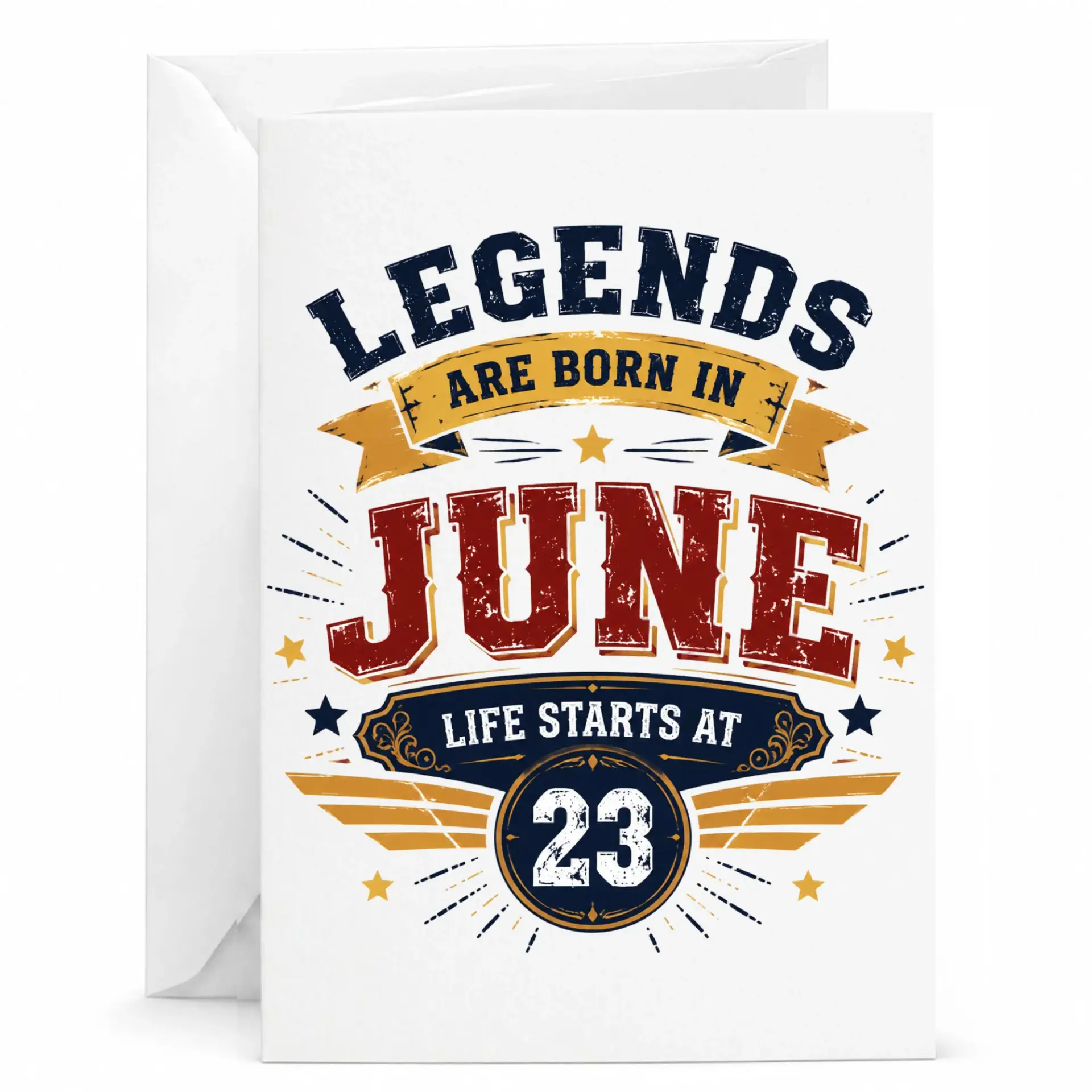 Birthday Card Legends Are Born in June Life Starts at 23 Funny Milestone Greeting Card with Matching White Envelope