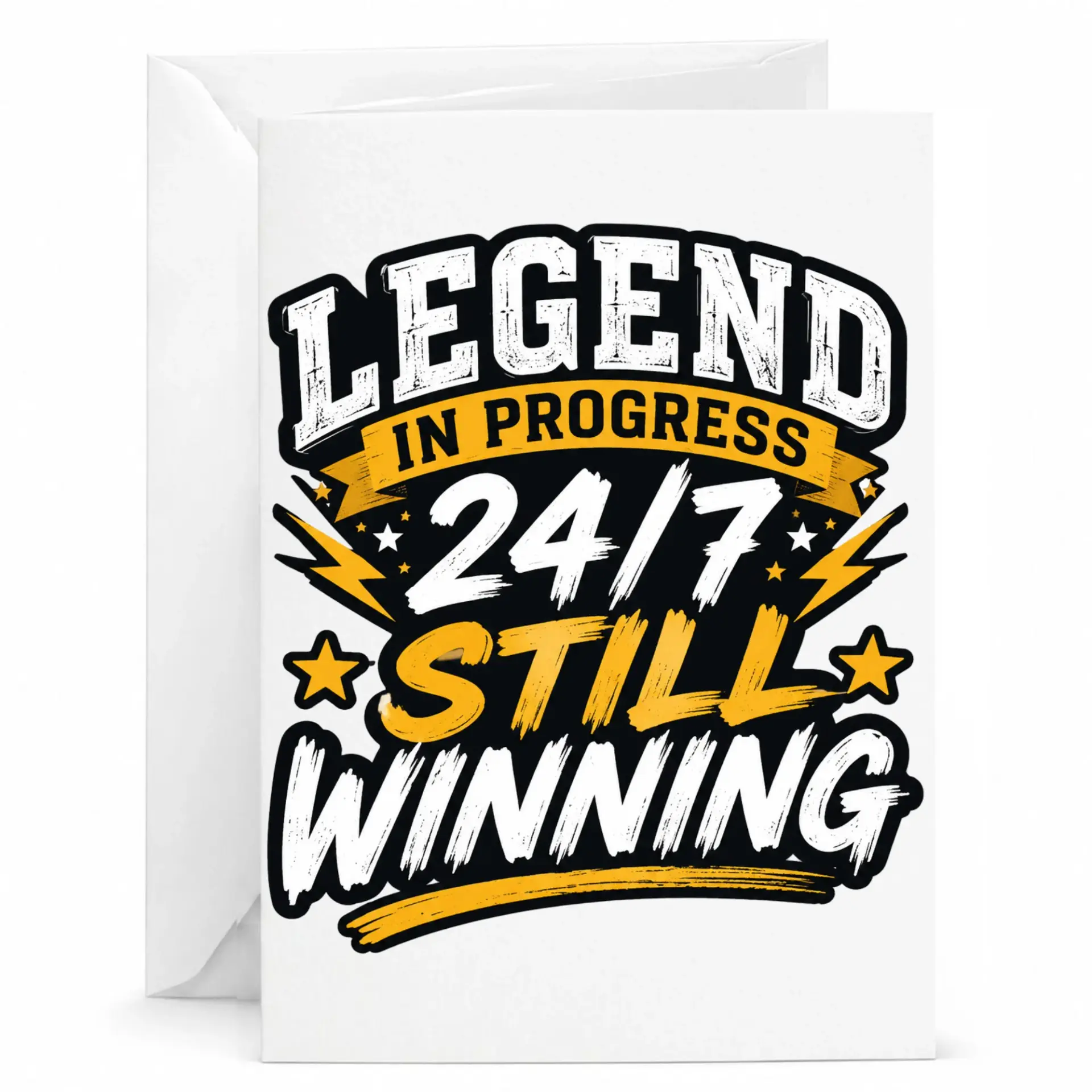 Greeting Card Legend in Progress 24/7 Still Winning Motivational Quote Printed Note for Milestone Celebrations