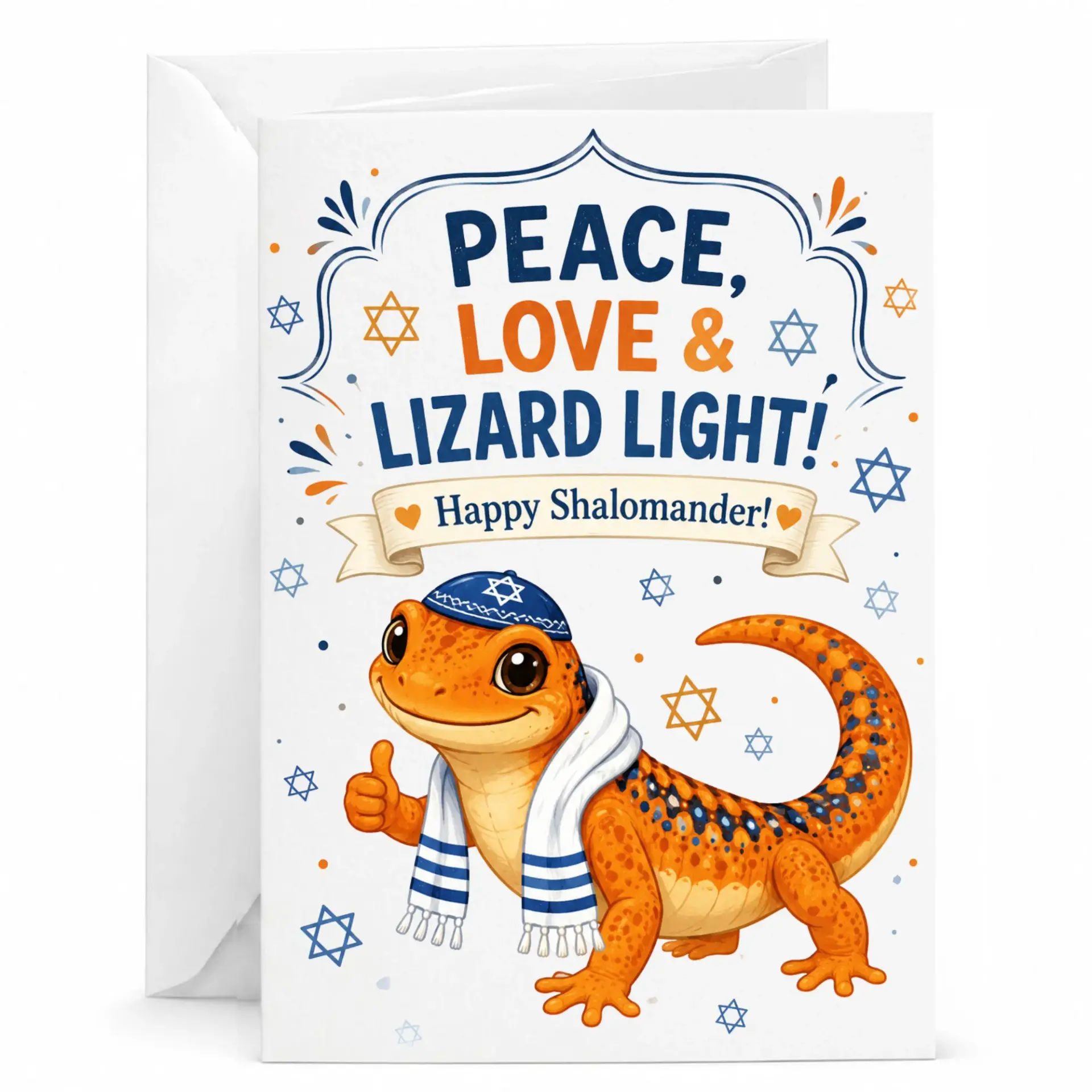 Funny Greeting Card Peace Love and Happy Shalomander Pun for Friends Family 5x7 Folded Note