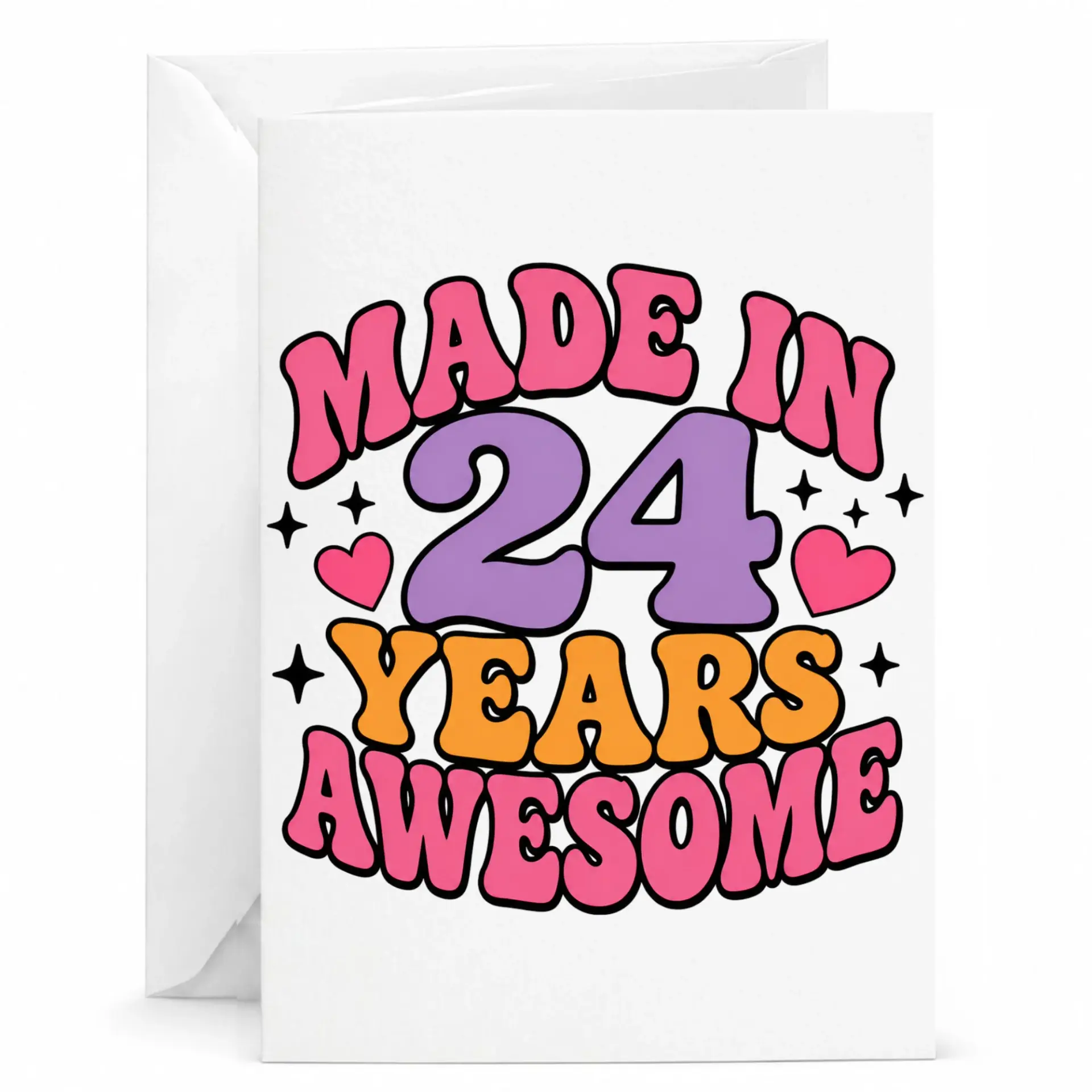 Birthday Card Made in 24 Years Awesome Retro Style Greeting Card for Twenty-Fourth Birthday Celebration with Envelope