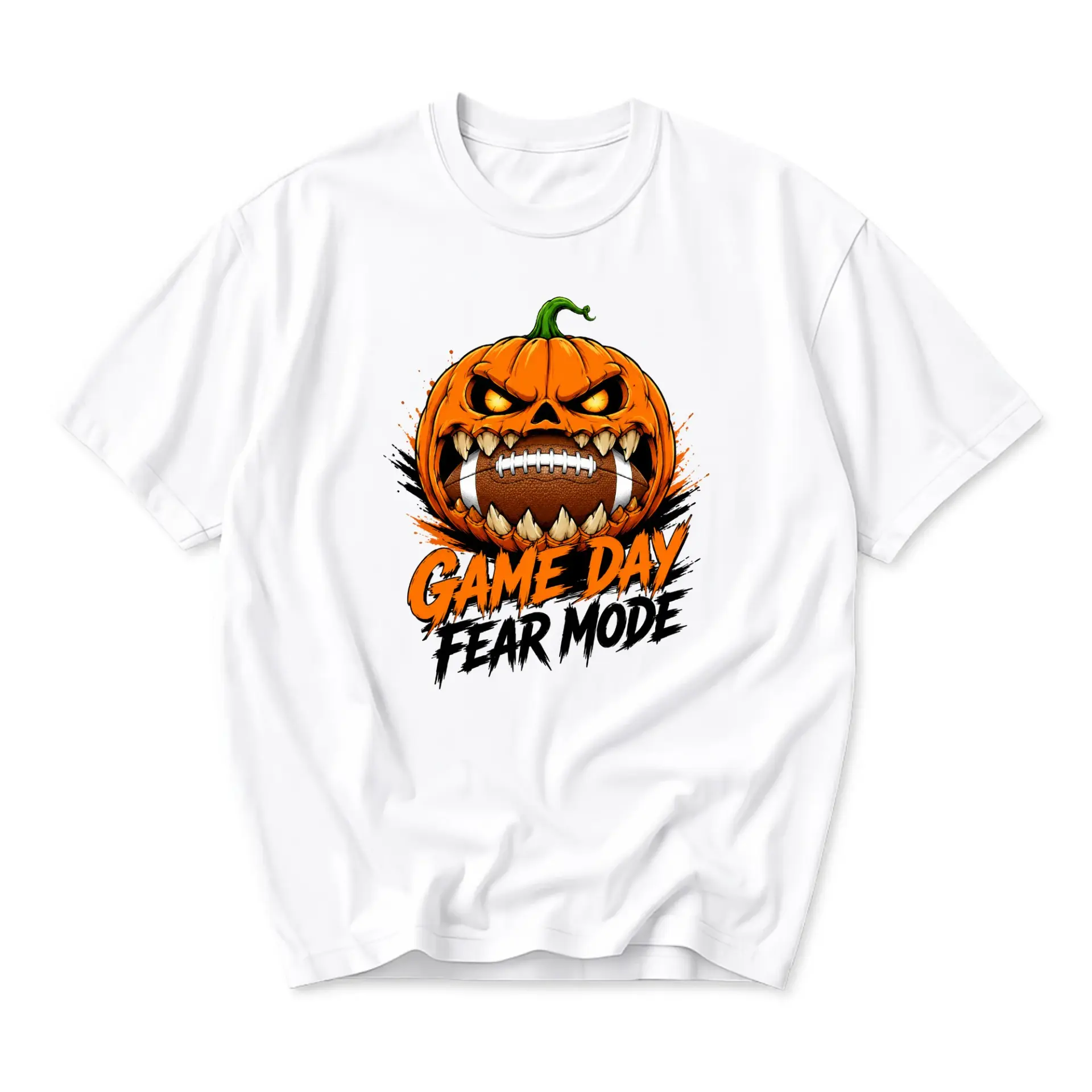 Funny Shirt Game Day Fear Mode Halloween Football Unisex Graphic Printed T-Shirt Casual Fall Autumn Crew Neck Tee