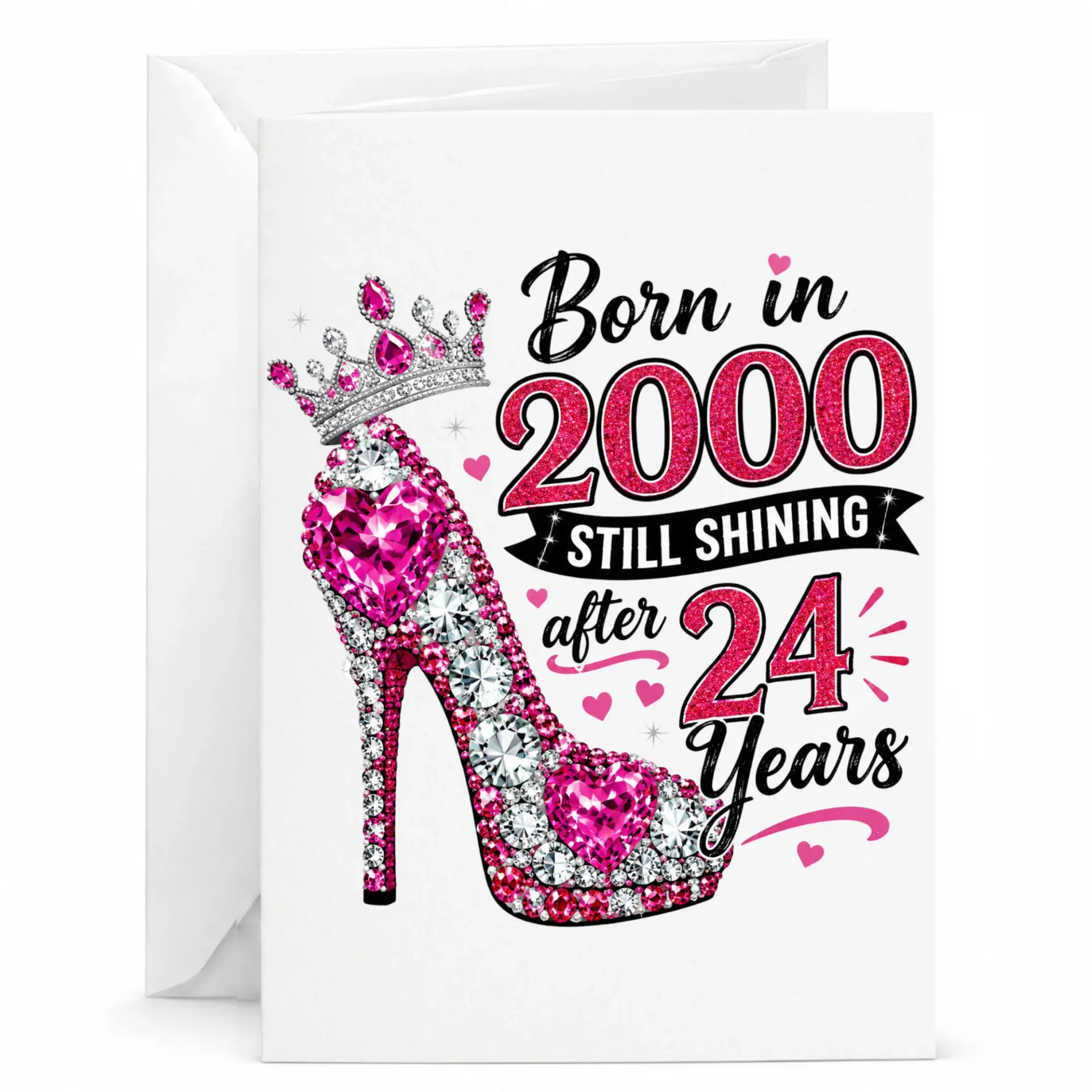 Birthday Card Born in 2000 Still Shining After 24 Years, Elegant High Heel Stiletto Design Greeting Card for Her