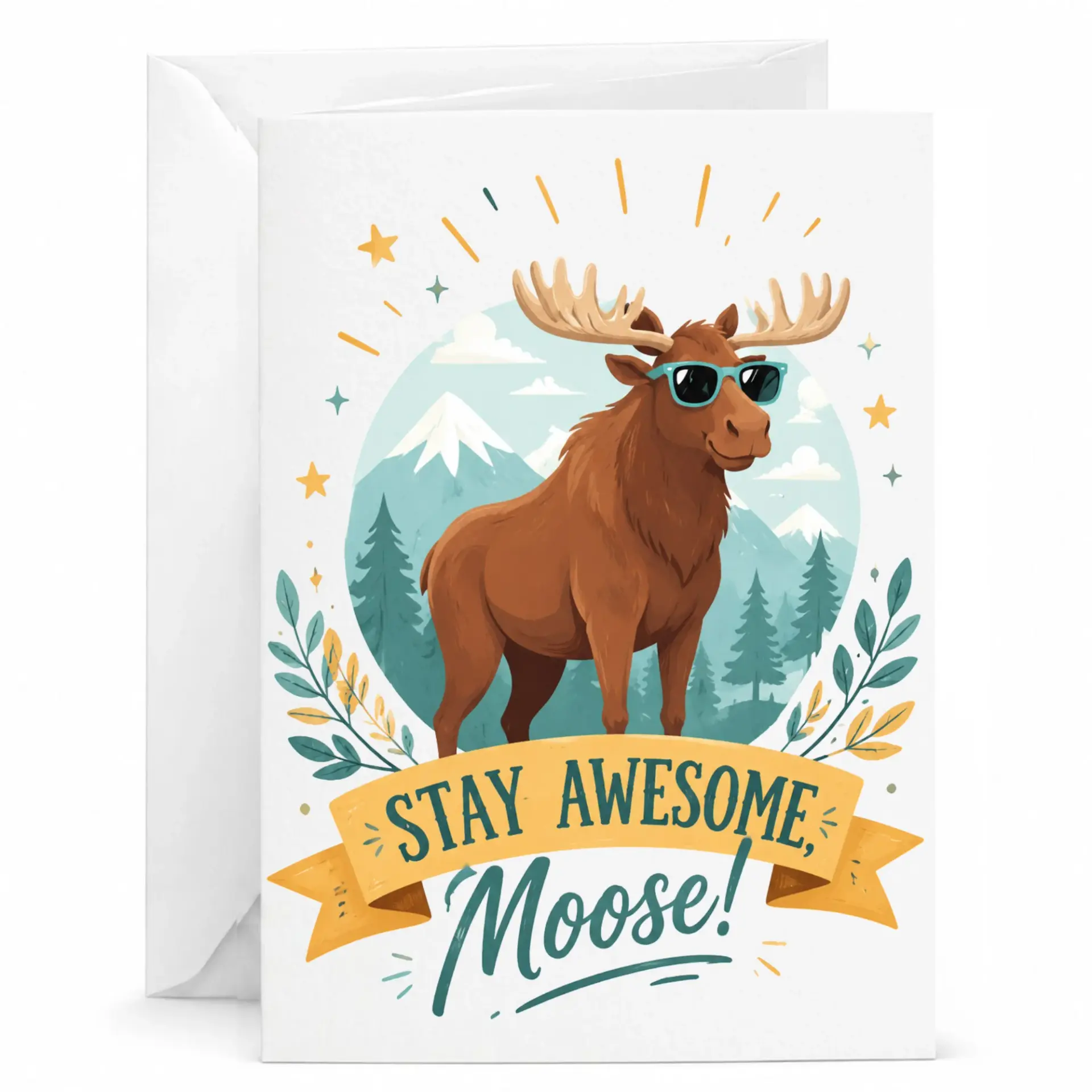 Funny Greeting Card Stay Awesome Moose Nature Themed Illustrated Card for Friends and Family 5x7 Inches