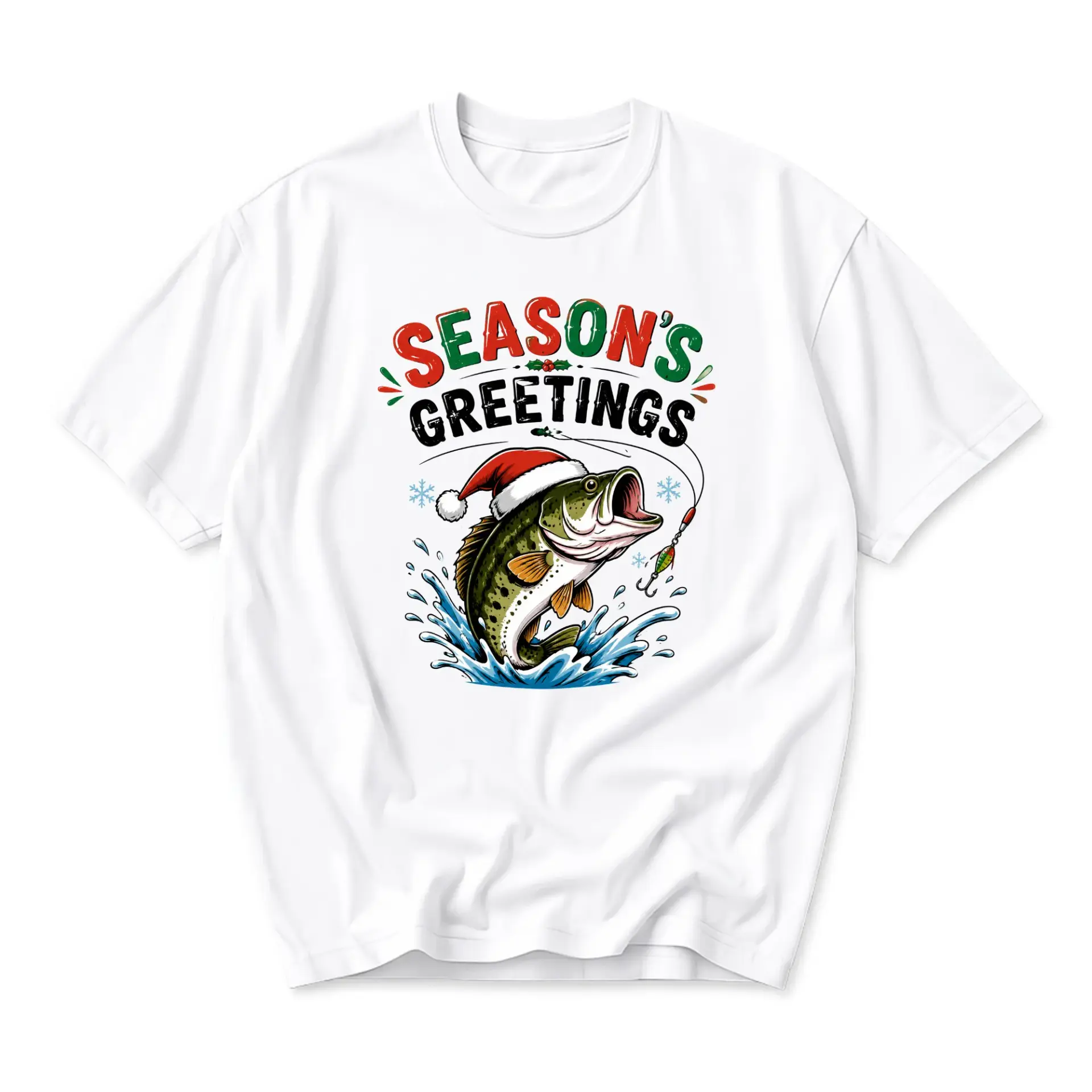 Graphic Tee Season's Greetings Christmas Fishing Shirt Unisex Crew Neck