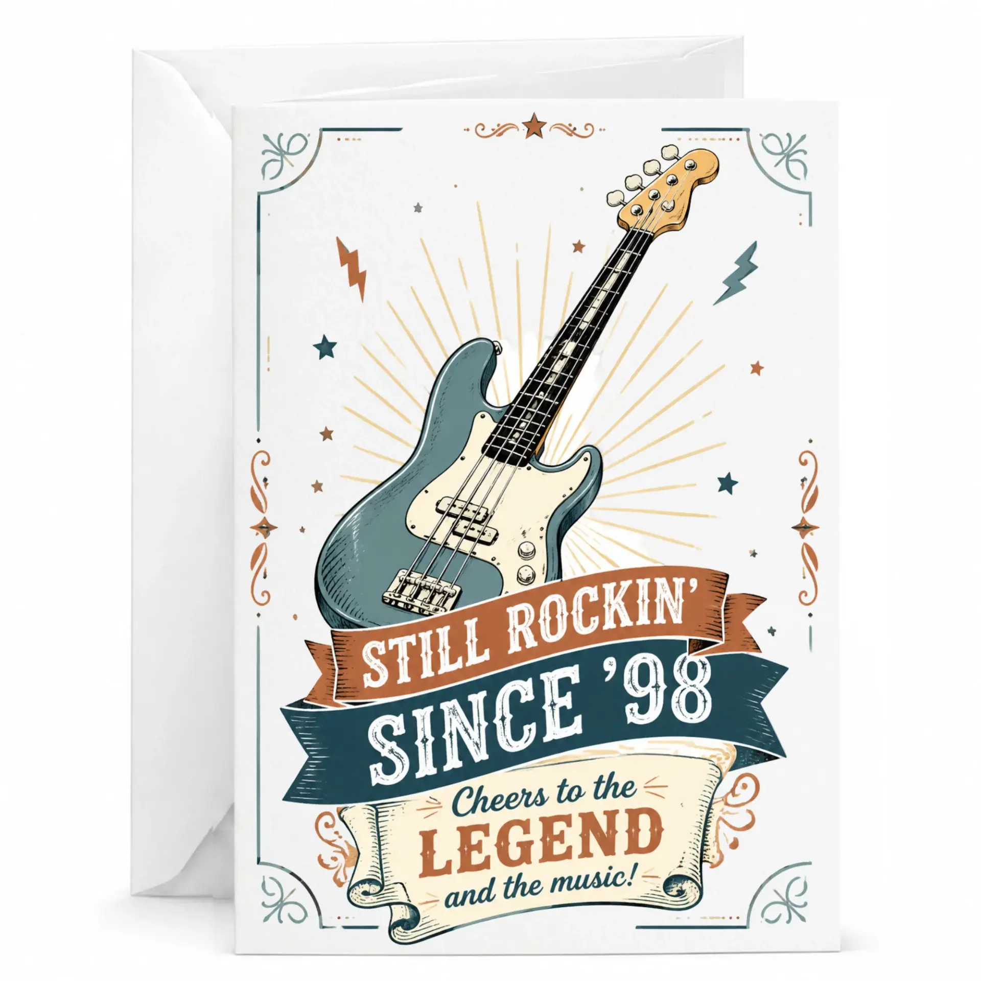 Greeting Card Still Rockin Since 98 Vintage Electric Guitar Design for Musician Birthday or Milestone Celebration