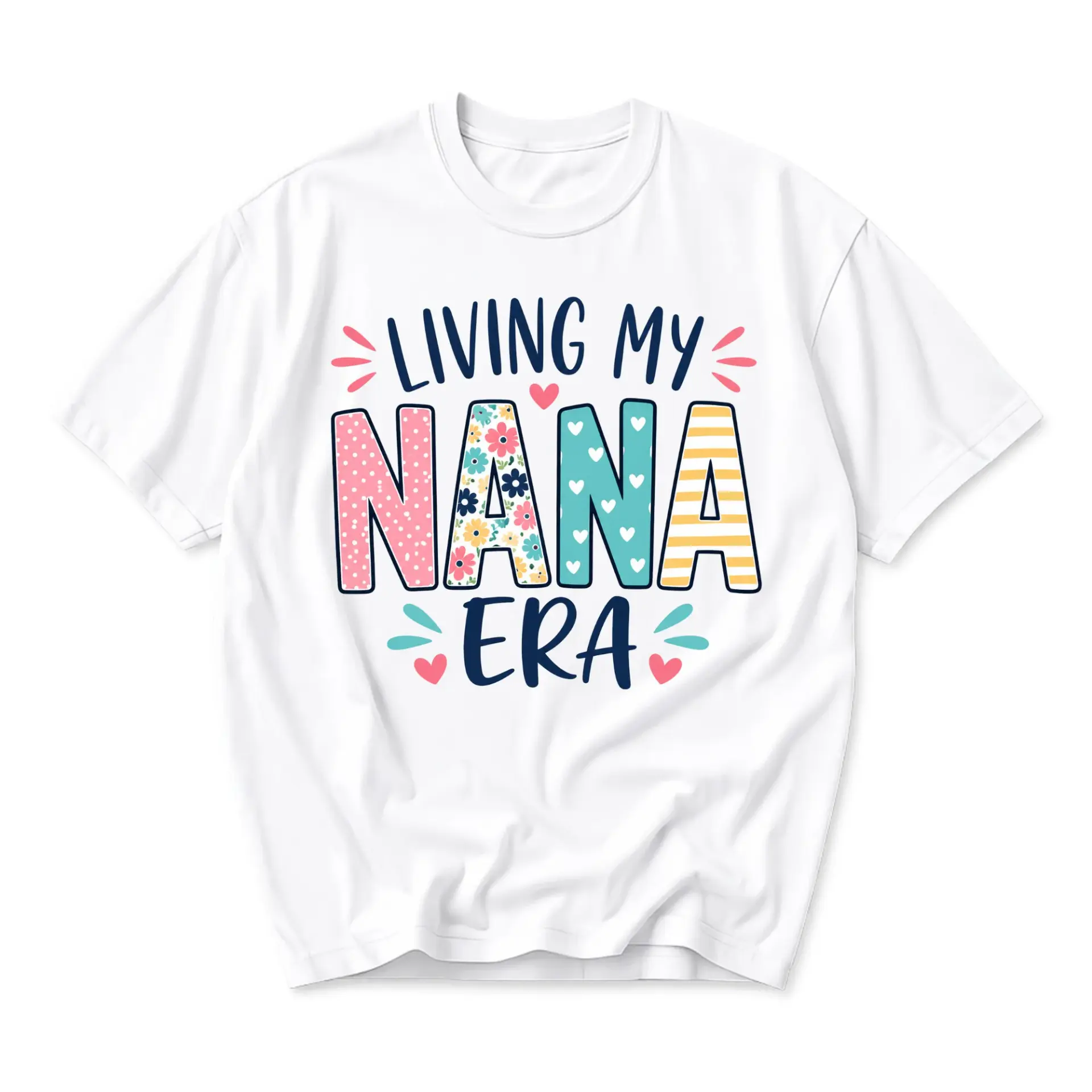 Graphic Tee Living My Nana Era Cute Floral Pattern Letters Unisex Casual
