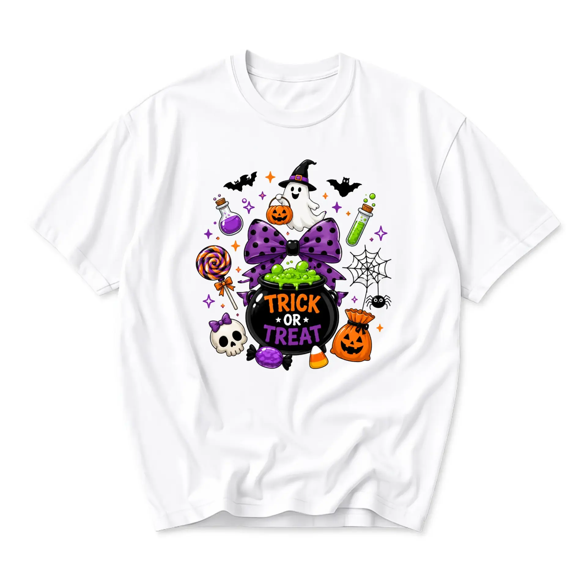 Graphic Tee Trick or Treat Halloween Shirt Spooky Season Festive Unisex Crew Neck Casual Cotton Blend Apparel