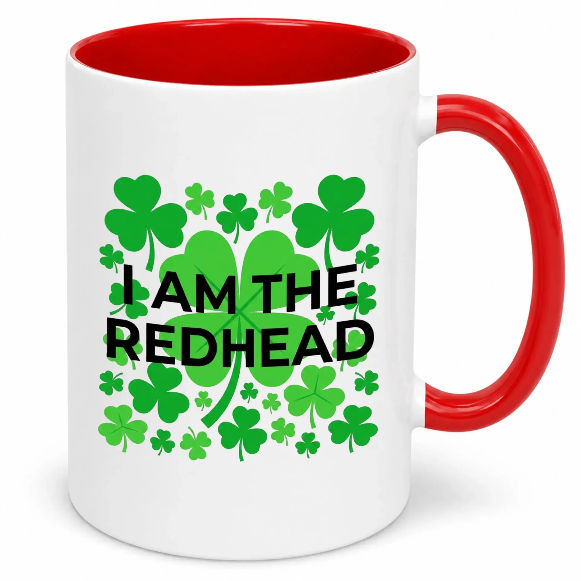 Funny Redhead Coffee Mug with Shamrock Design Premium Ceramic Tea Cup for St. Patrick's Day Celebrations Unique Gift Idea