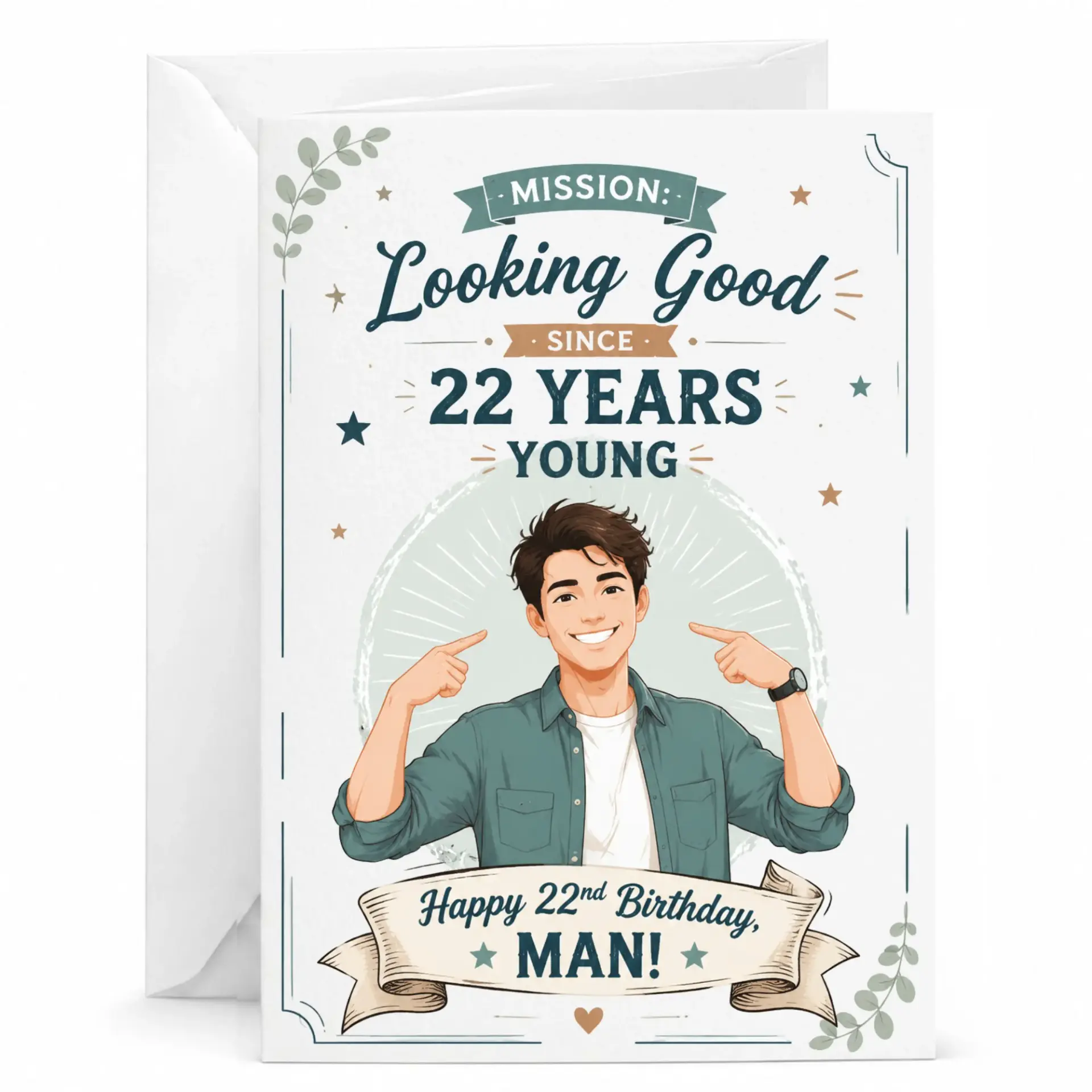 Birthday Card Mission Looking Good Since 22 Years Young Funny 22nd Birthday Greeting Card for Him with White Envelope