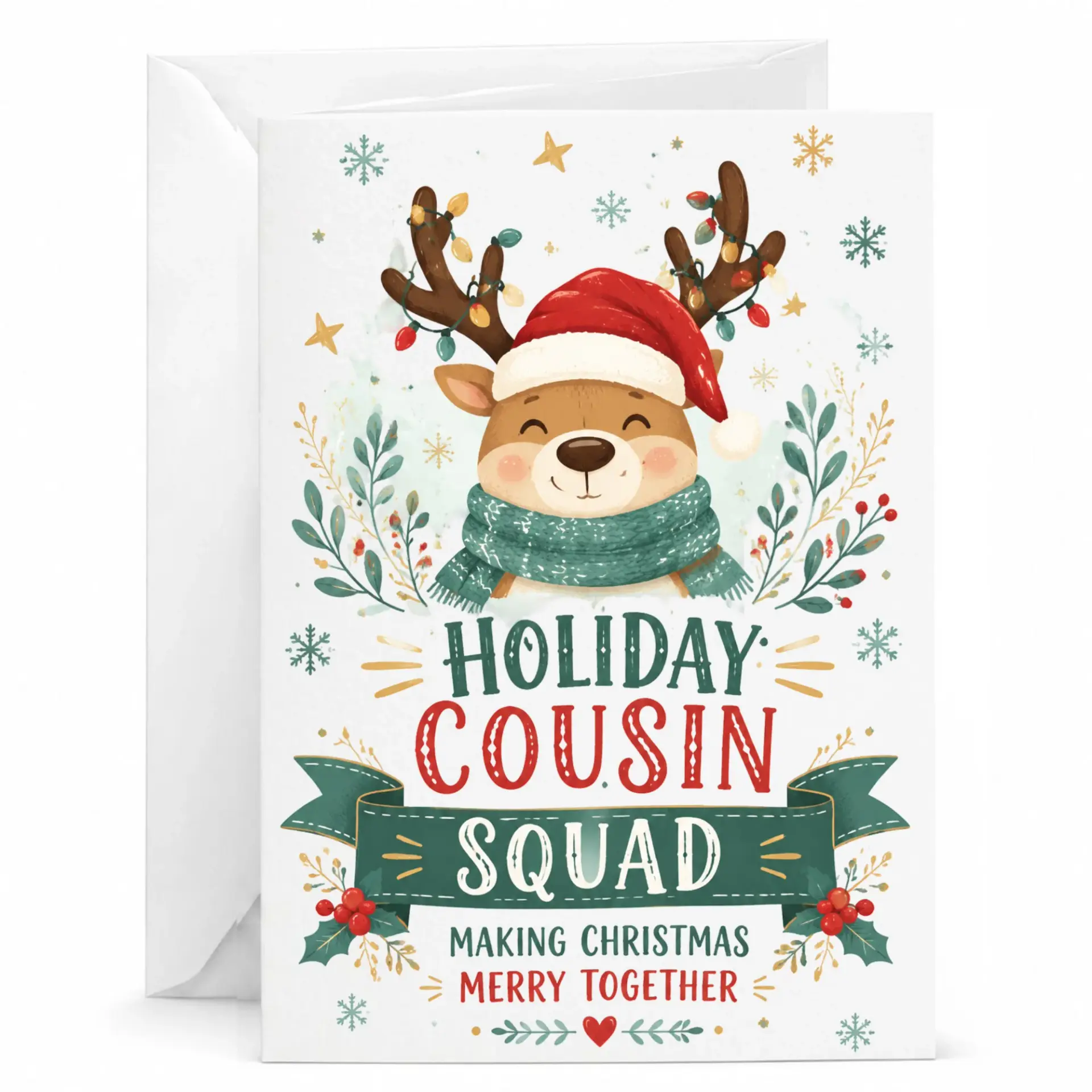 Holiday Cousin Squad Greeting Card Festive Reindeer Design for Family Gatherings and Seasonal Winter Greetings 5x7