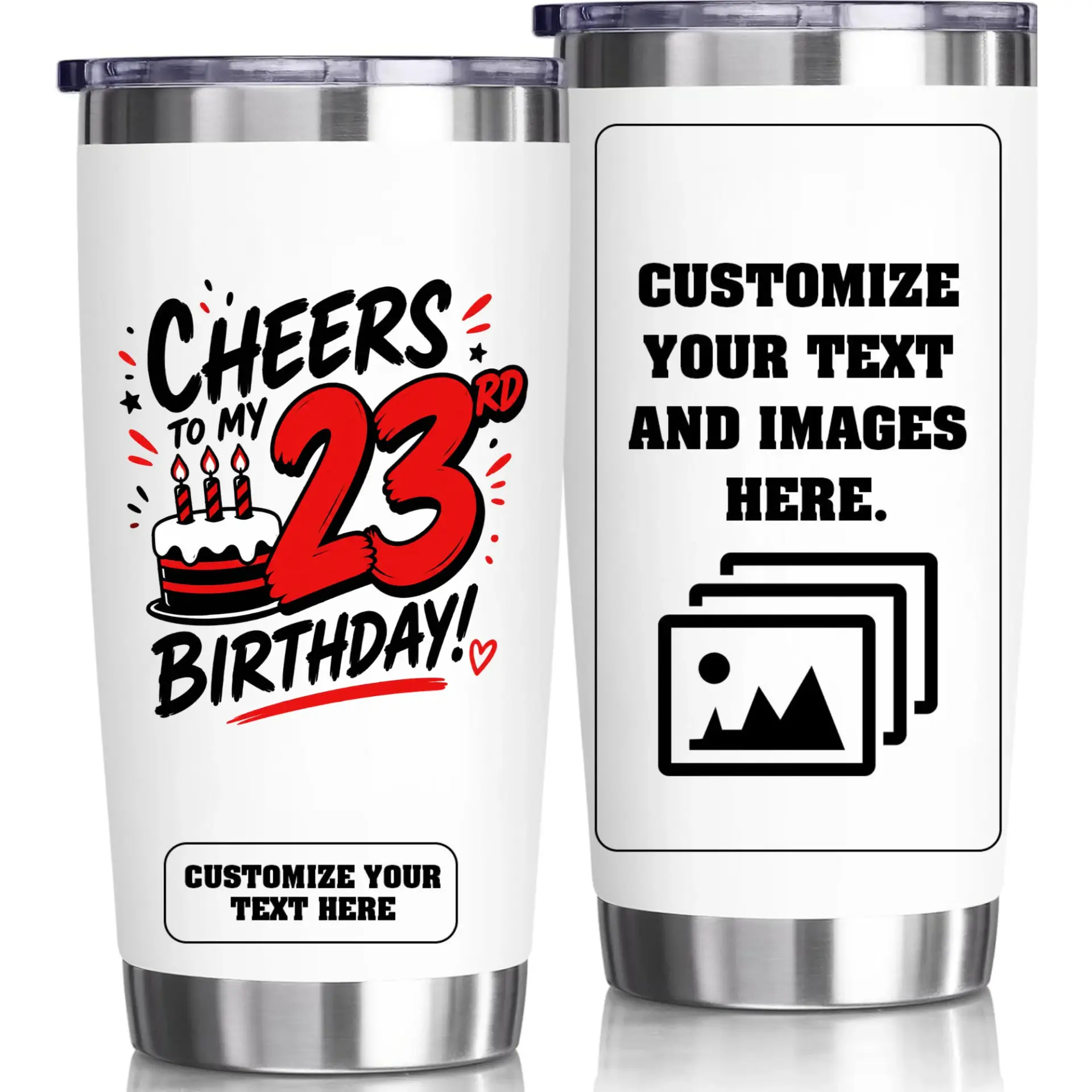 Stainless Steel Tumbler 20 Oz Insulated Travel Mug for Birthday Gift Custom Design Cup with Lid and Sweat Free Exterior