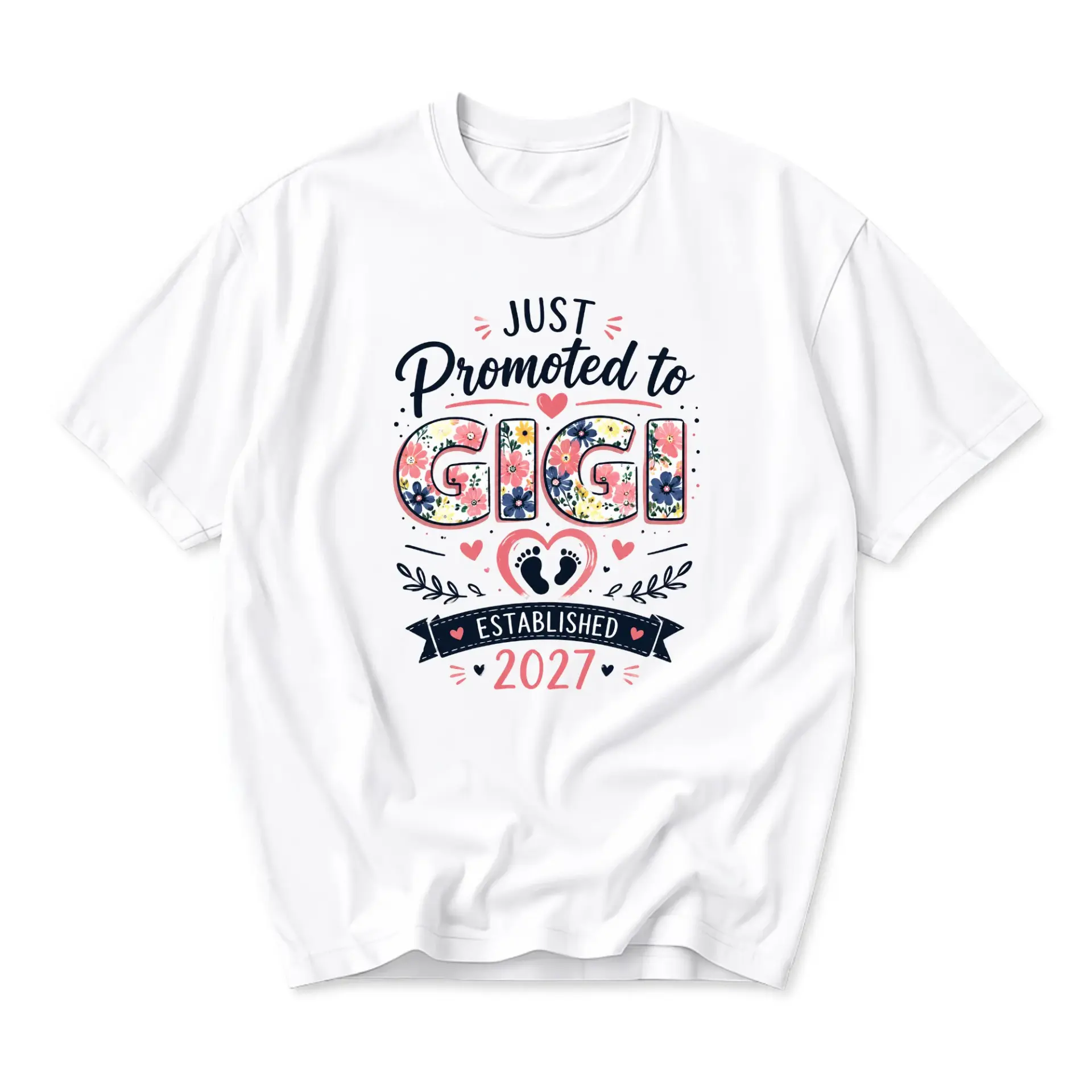 T-shirt Just Promoted to Gigi Established 2027 Floral Graphic Tee