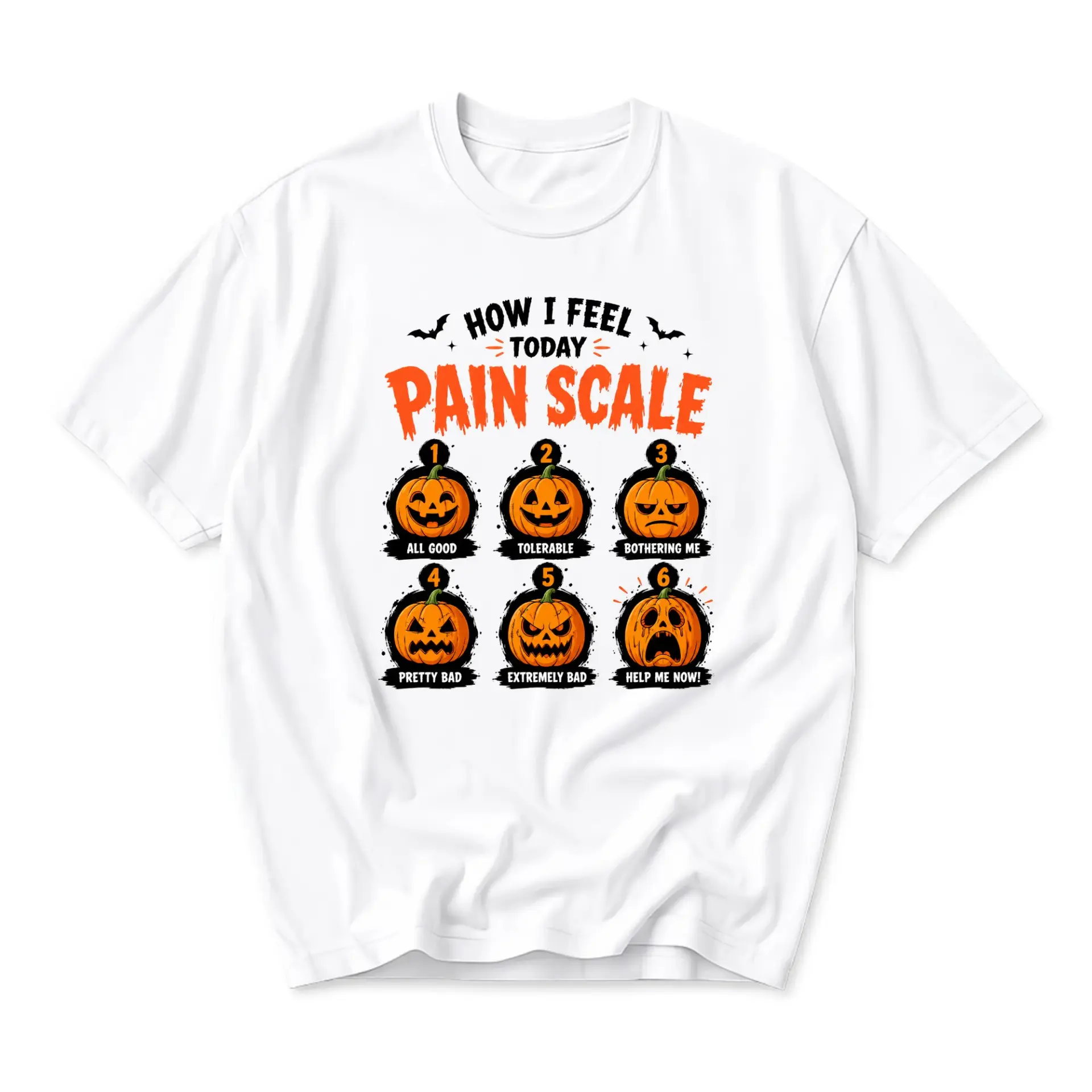 Funny Shirt How I Feel Today Pain Scale Halloween Pumpkin Graphic Tee Unisex Casual Crew Neck Short Sleeve Cotton Top