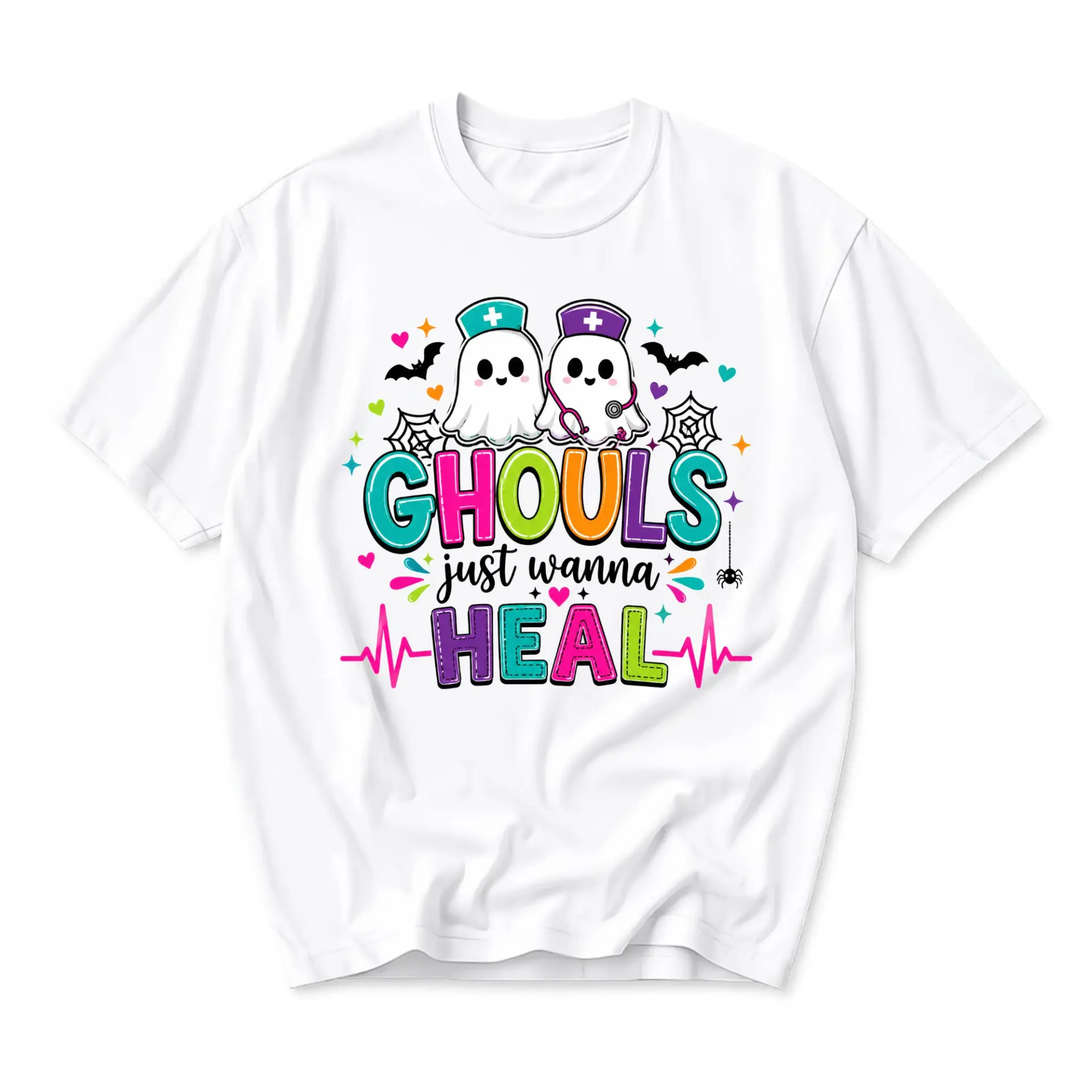 Funny Shirt Ghouls Just Wanna Heal Graphic Tee Medical Theme Halloween Inspired Unisex Cotton Crew Neck Top